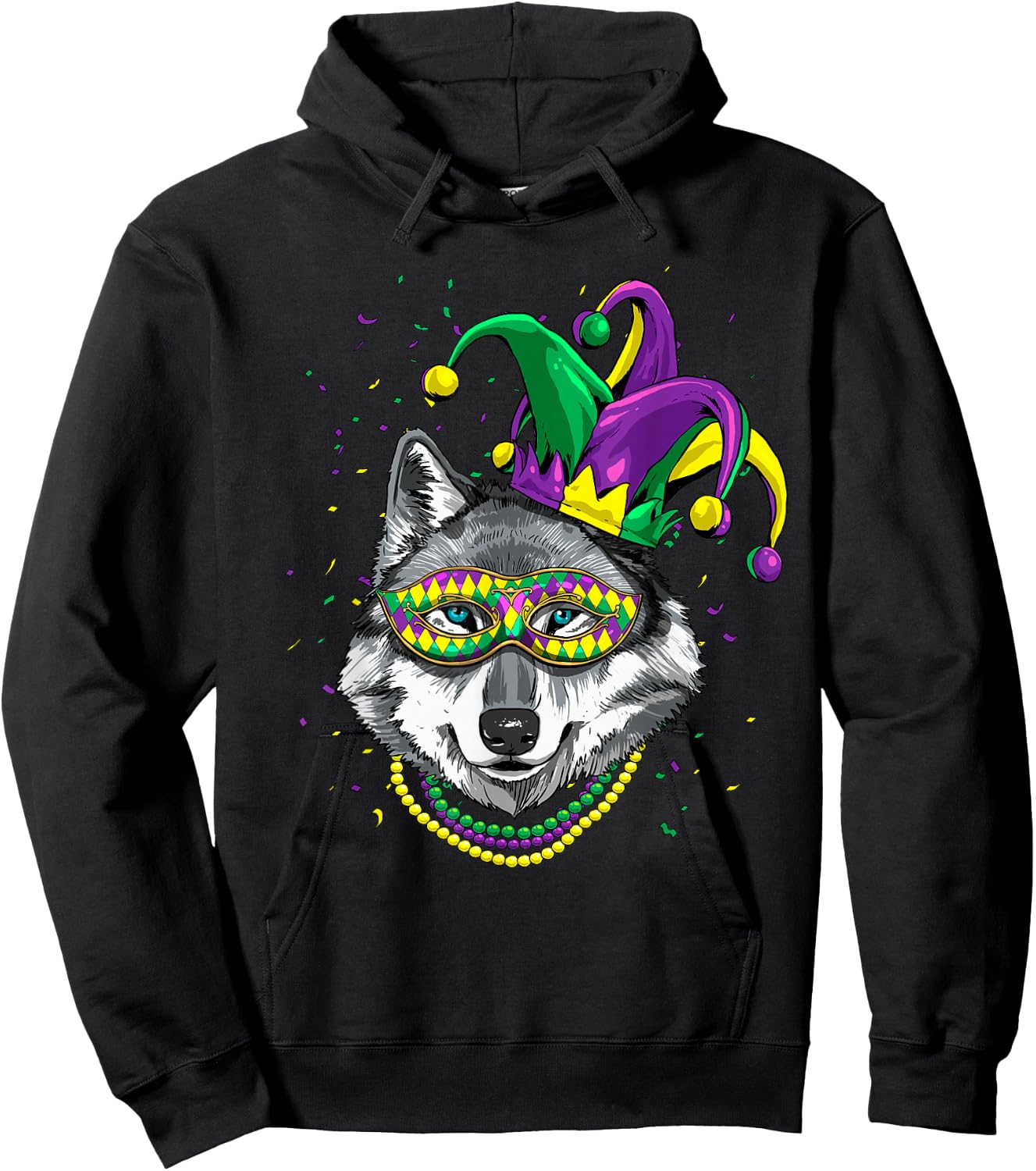 Wolf Animal Lover Cute Mardi Gras Carnival Jester Hoodie - Hoodie | Black