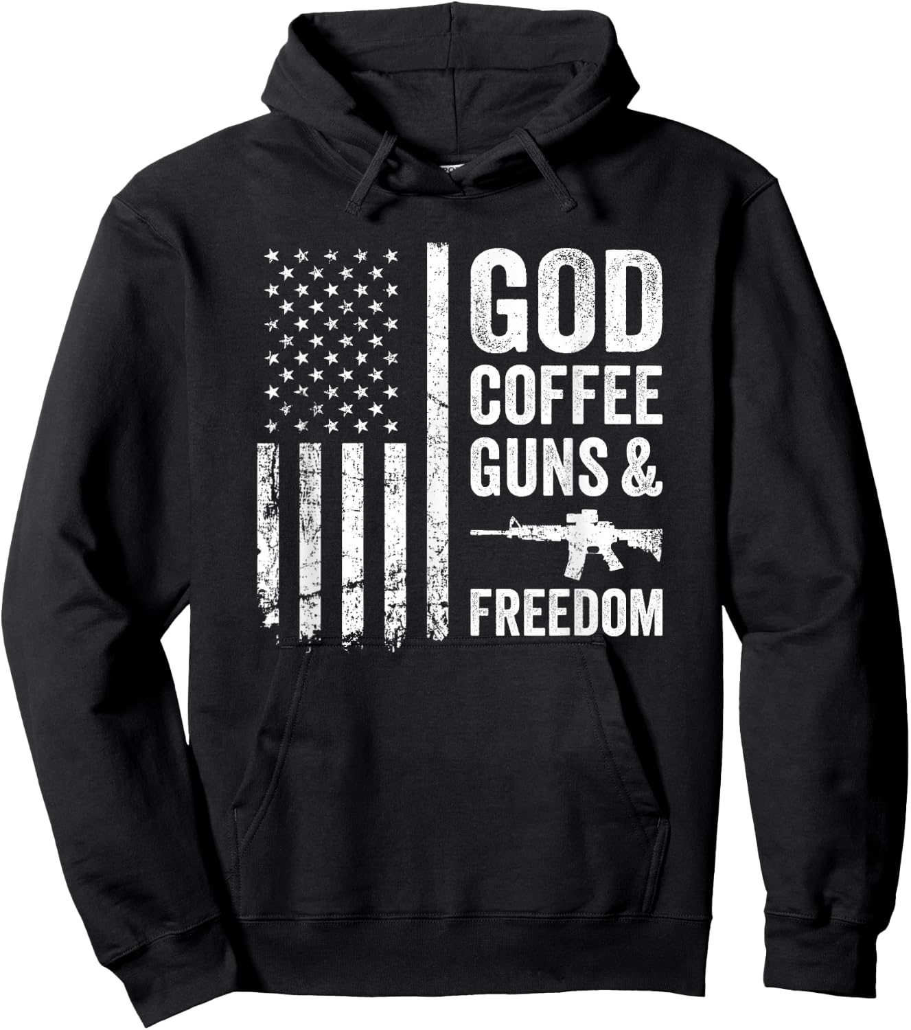 GOD COFFEE GUNS & FREEDOM - USA Flag Funny Pro Gun Women Men Hoodie - Hoodie | Black