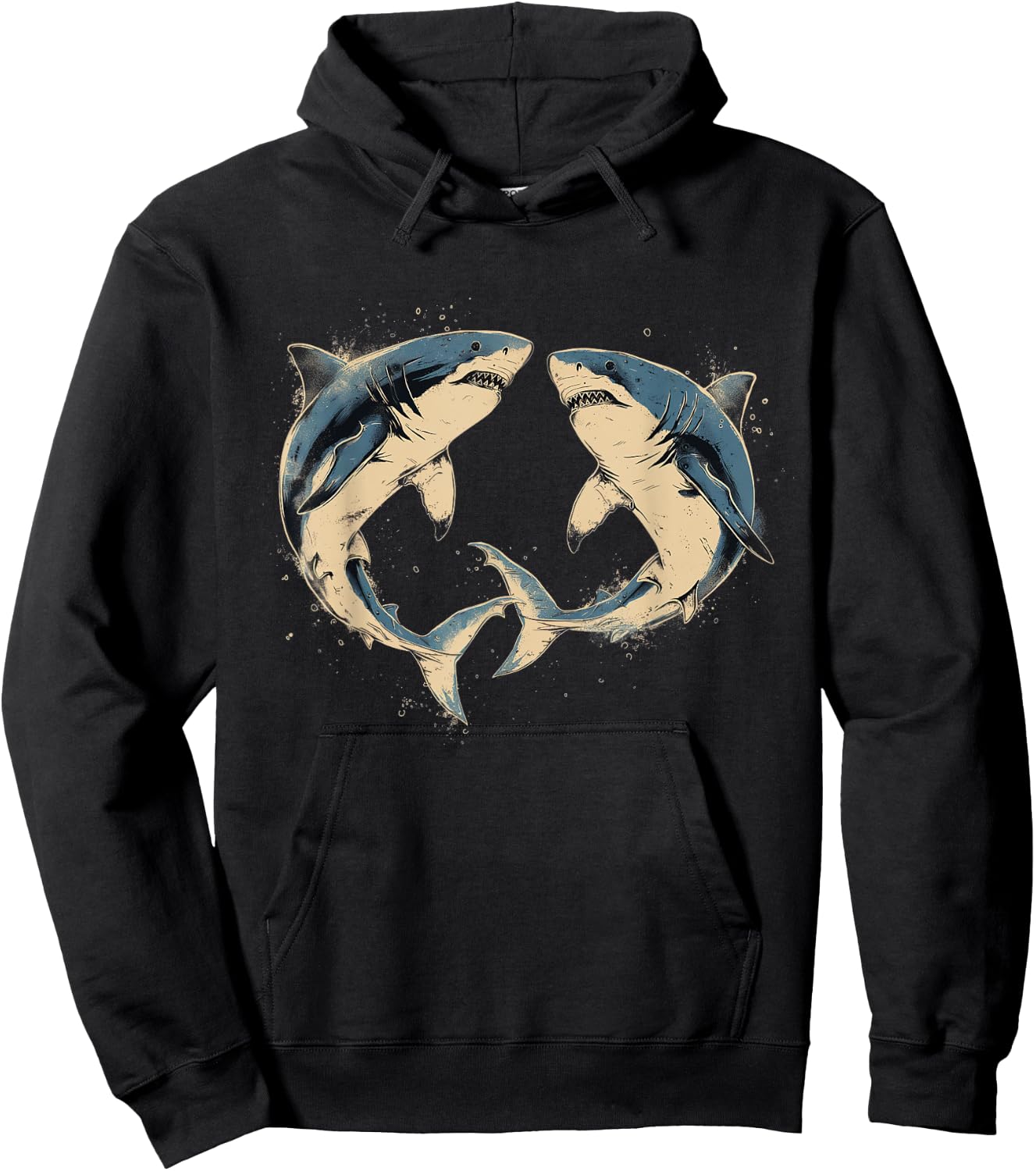 Vintage Shark Silhouette Hammerhead Shark Tiger Shark Heart Hoodie - Hoodie | Black