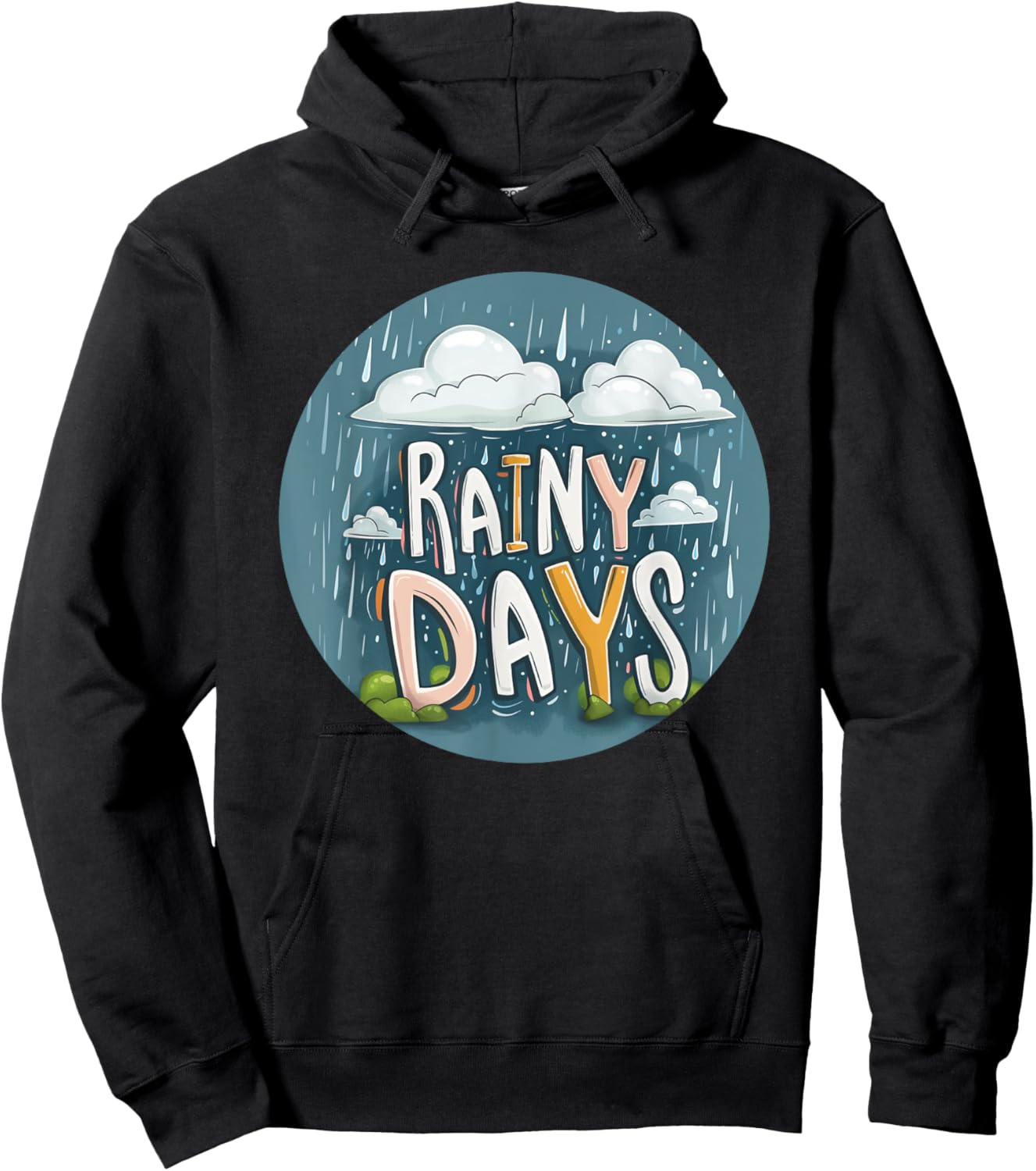 Colorful Rainy Days Graphic for a Happy Vibe Hoodie - Hoodie | Black