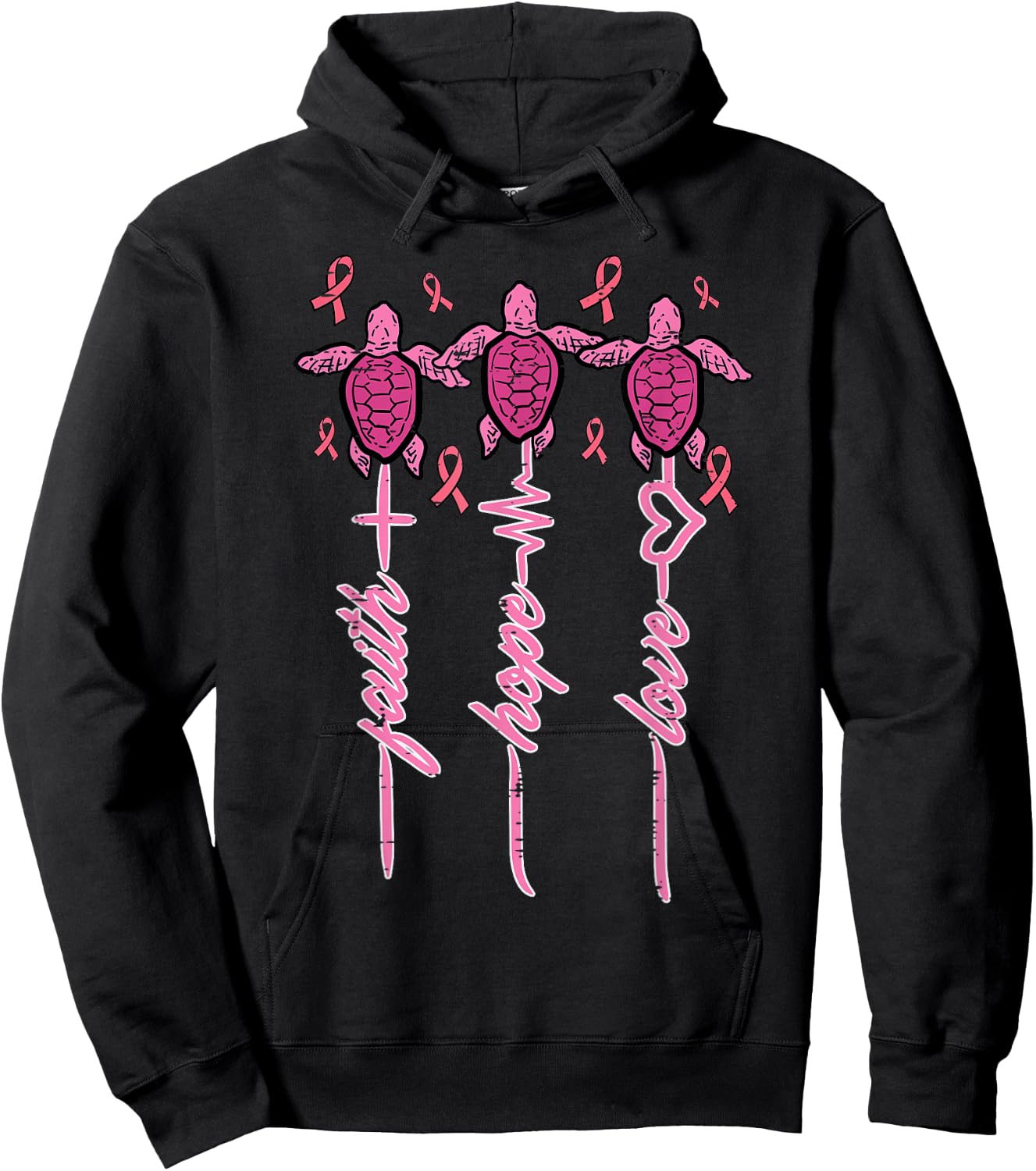 Breast Cancer Awareness Turtles Faith Hope Men Women Kids Hoodie - Hoodie | Black