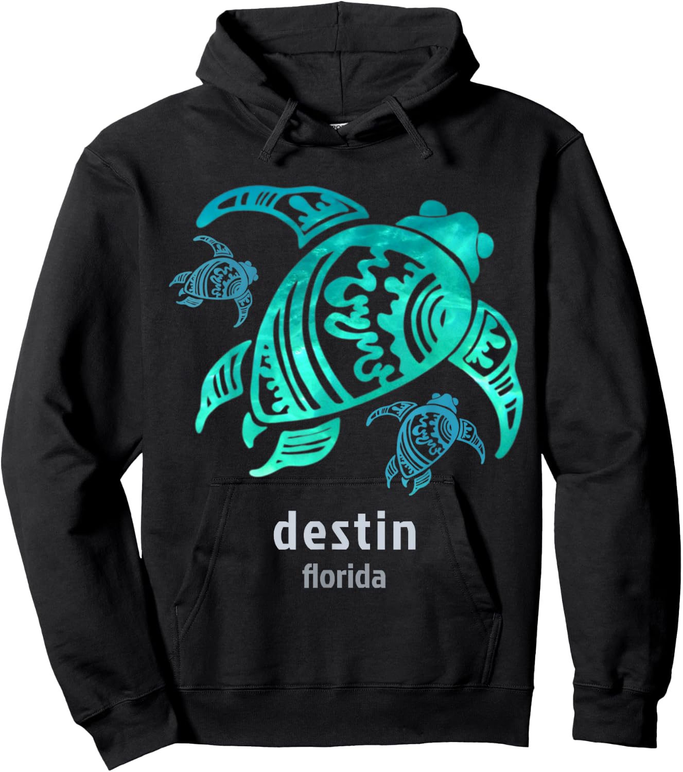 Destin Florida Sea Blue Tribal Turtle Hoodie - Hoodie | Black
