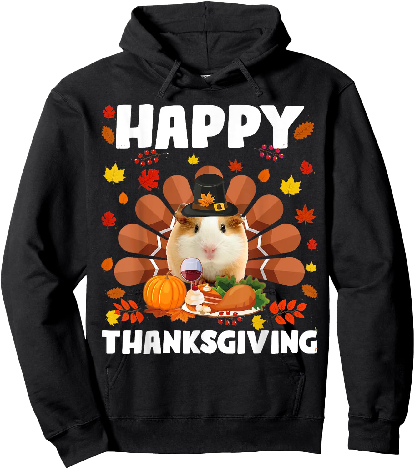 Happy Thanksgiving Funny Guinea Pig Turkey Autumn Guinea Pig Hoodie - Hoodie | Black