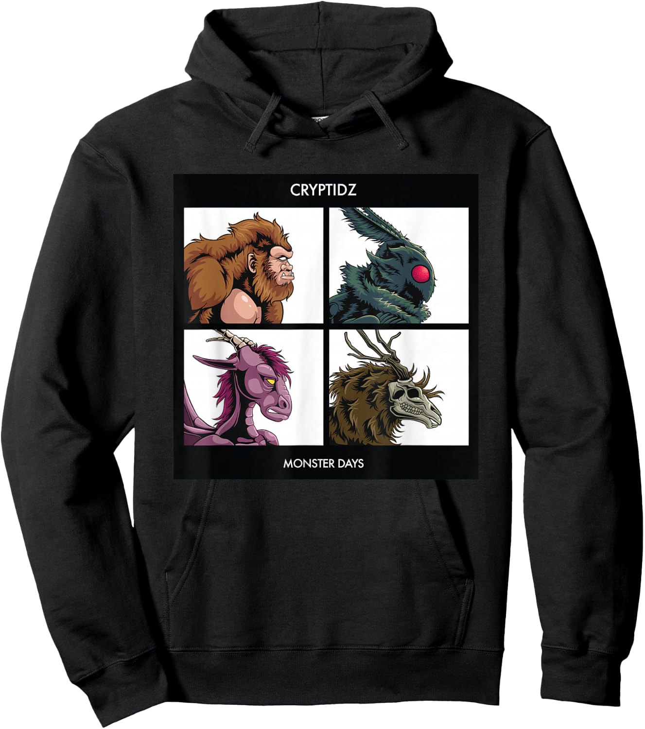 Cryptids Monster Days Bigfoot Mothman Jersey Devil Wendigo Hoodie - Hoodie | Black