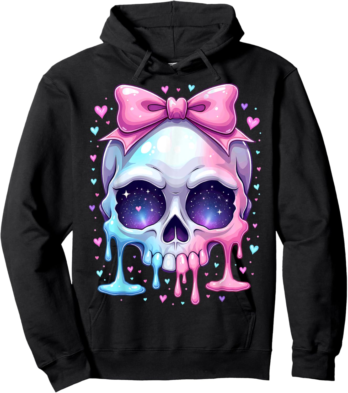 Kawaii Pastel Goth Creepy Bowtie Girl Skull Halloween Hoodie - Hoodie | Black