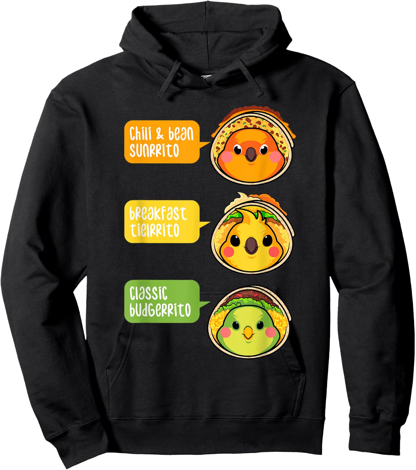 Funny Budgie Sun Conure Cockatiel Parrot Burrito Foodie Gift Hoodie - Hoodie | Black