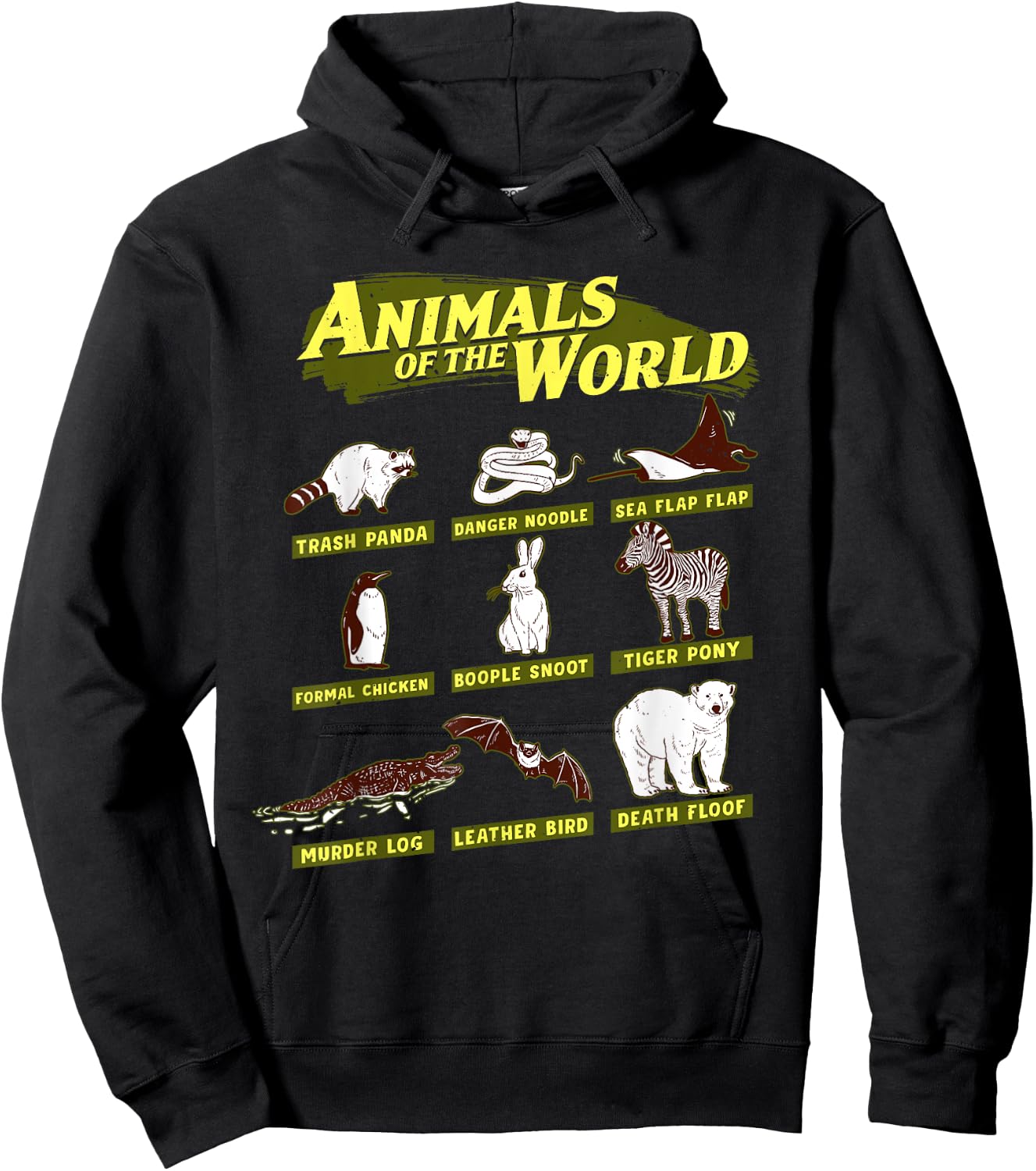 Animals of the World, Trash Panda, Danger Noodle,Funny Name Hoodie - Hoodie | Black