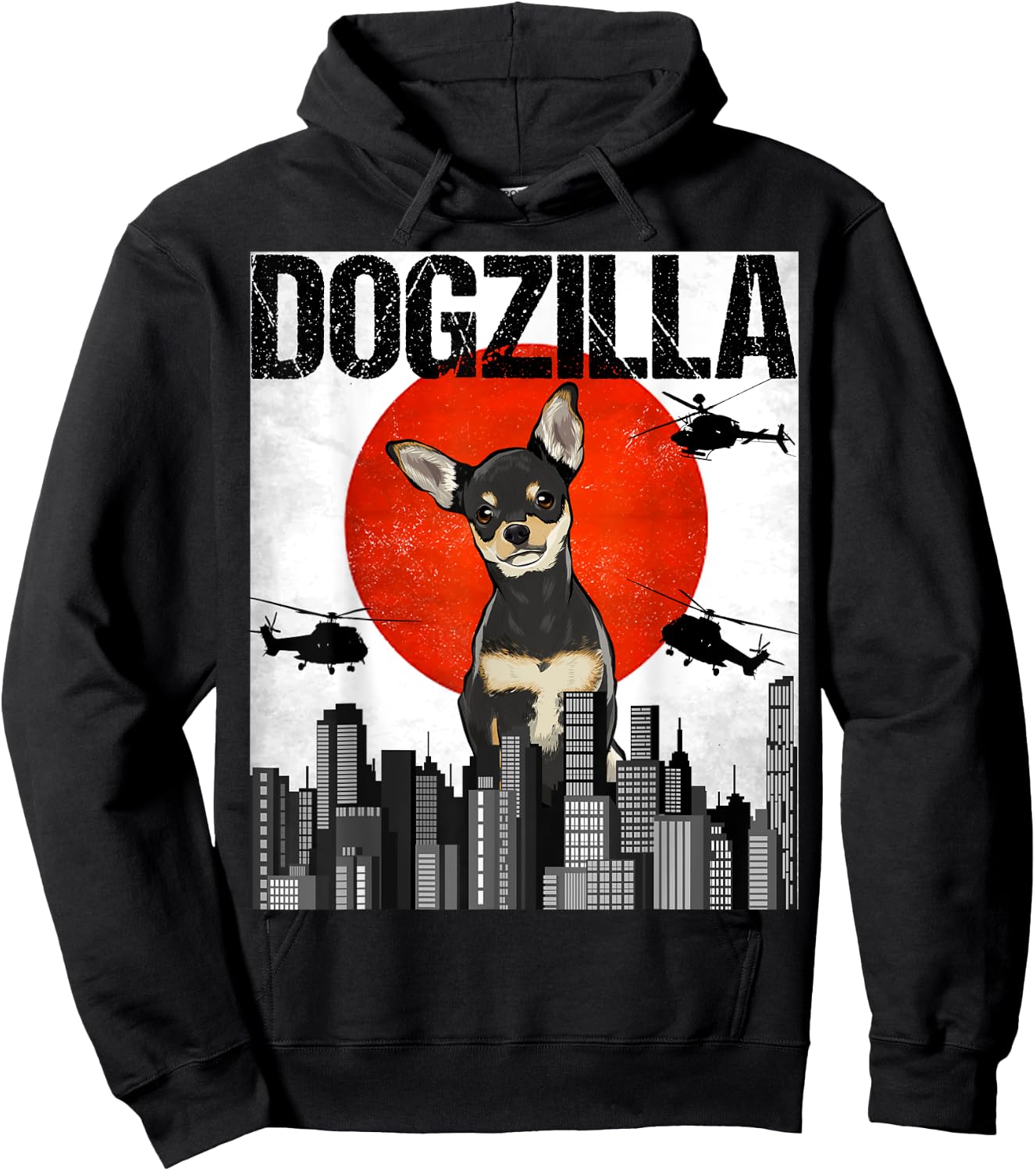 Funny Vintage Japanese Dogzilla Black Chihuahua Hoodie - Hoodie | Black