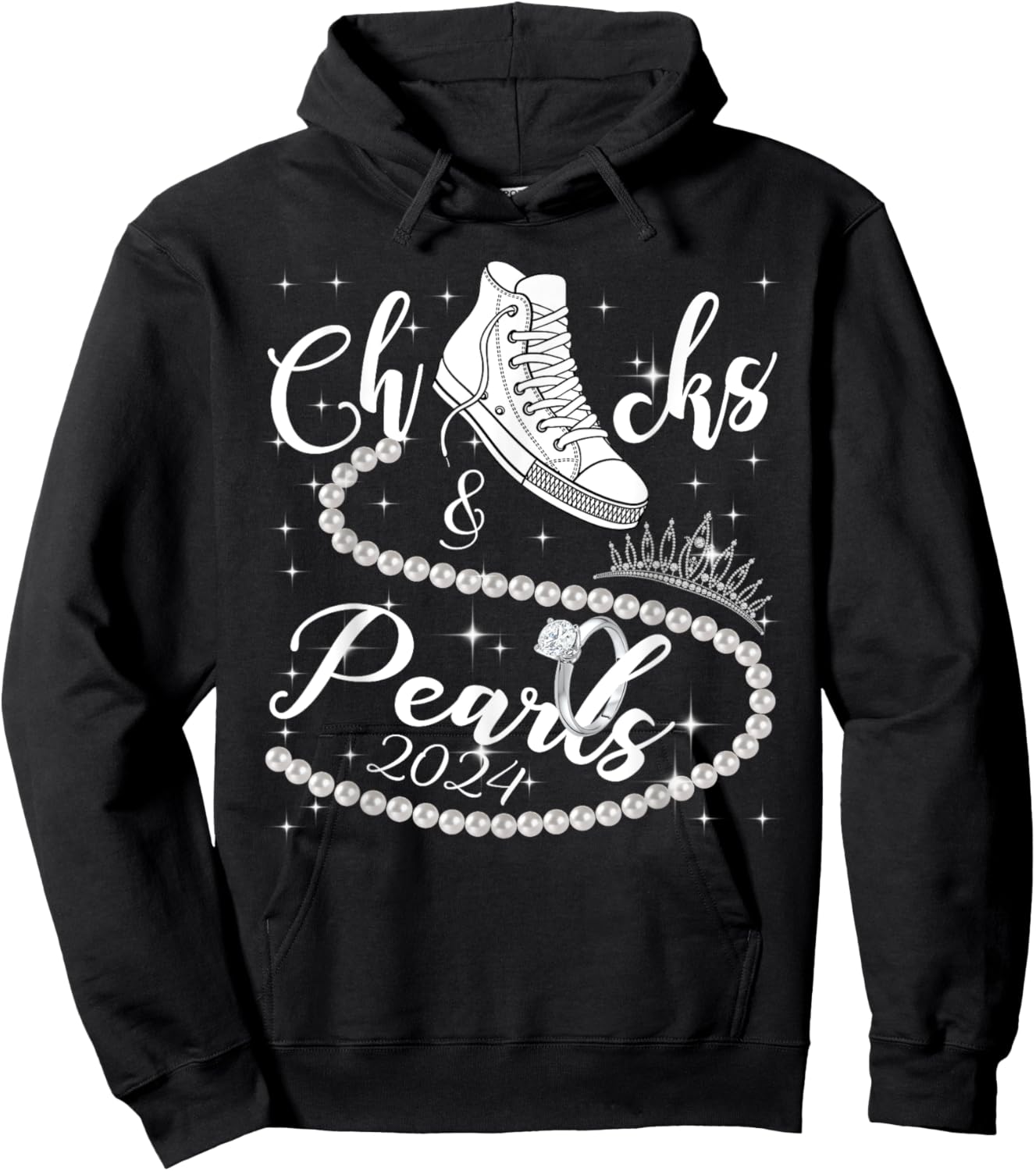 Chucks And Pearls 2024 Kamala Harris 2024 Vote For President Hoodie - Hoodie | Black