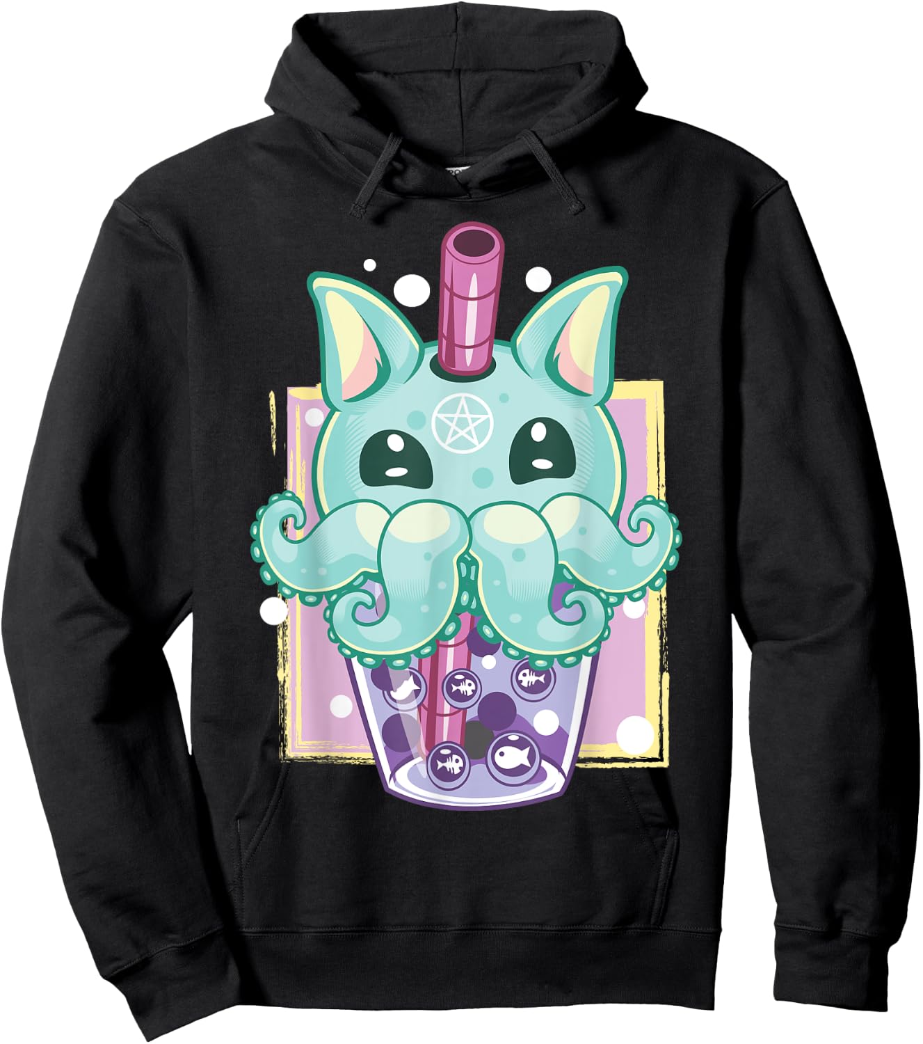Kawaii Pastel Goth Creepy Creature Boba Bubble Tea Vaporwave Hoodie - Hoodie | Black