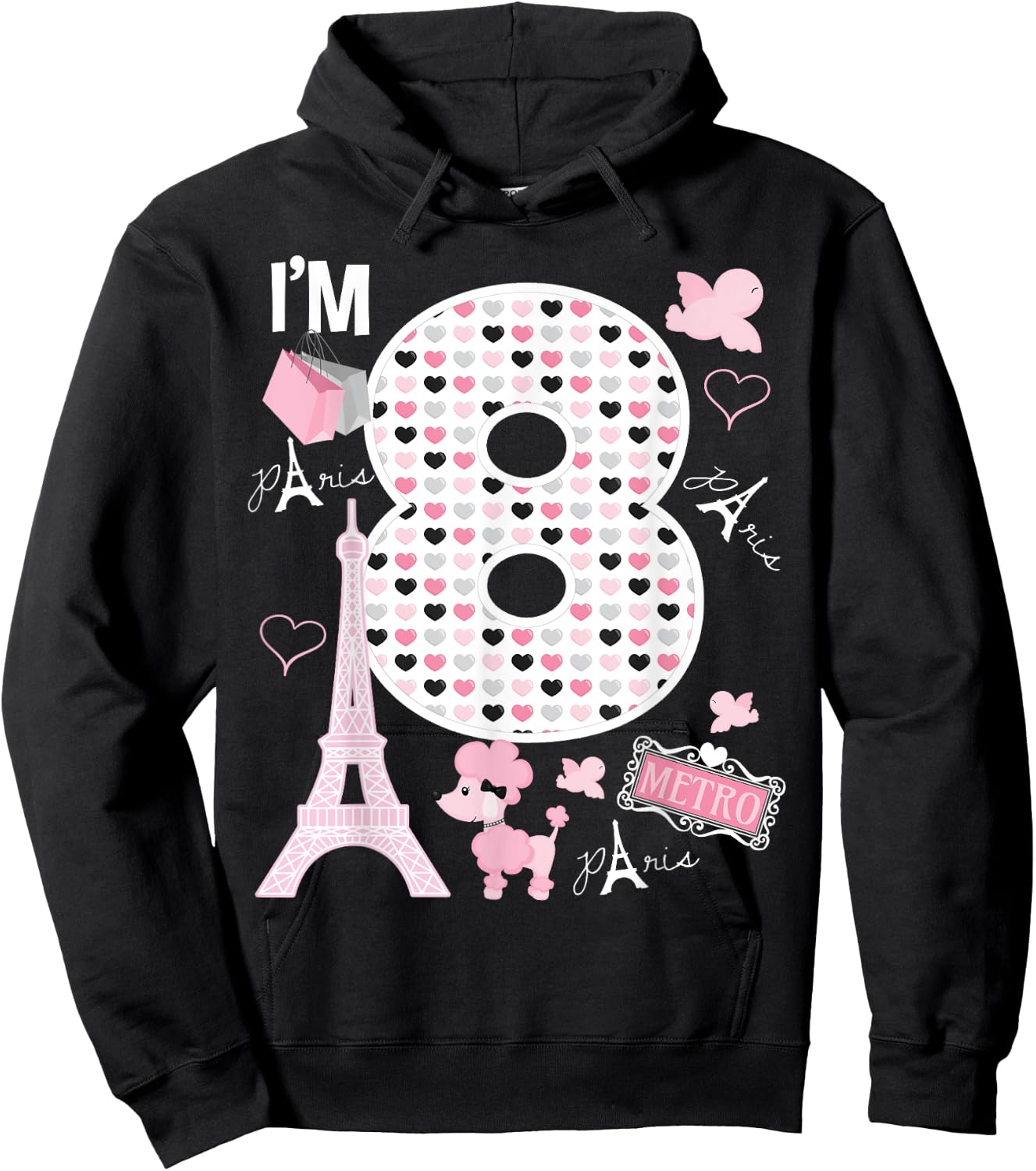 Paris 8th Birthday Girl Paris 8 Year Old Matching Family Hoodie - Hoodie | Black