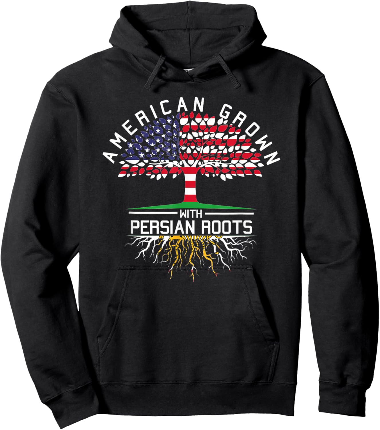American Grown with Persian Roots - Persia USA Flag Tree Hoodie - Hoodie | Black