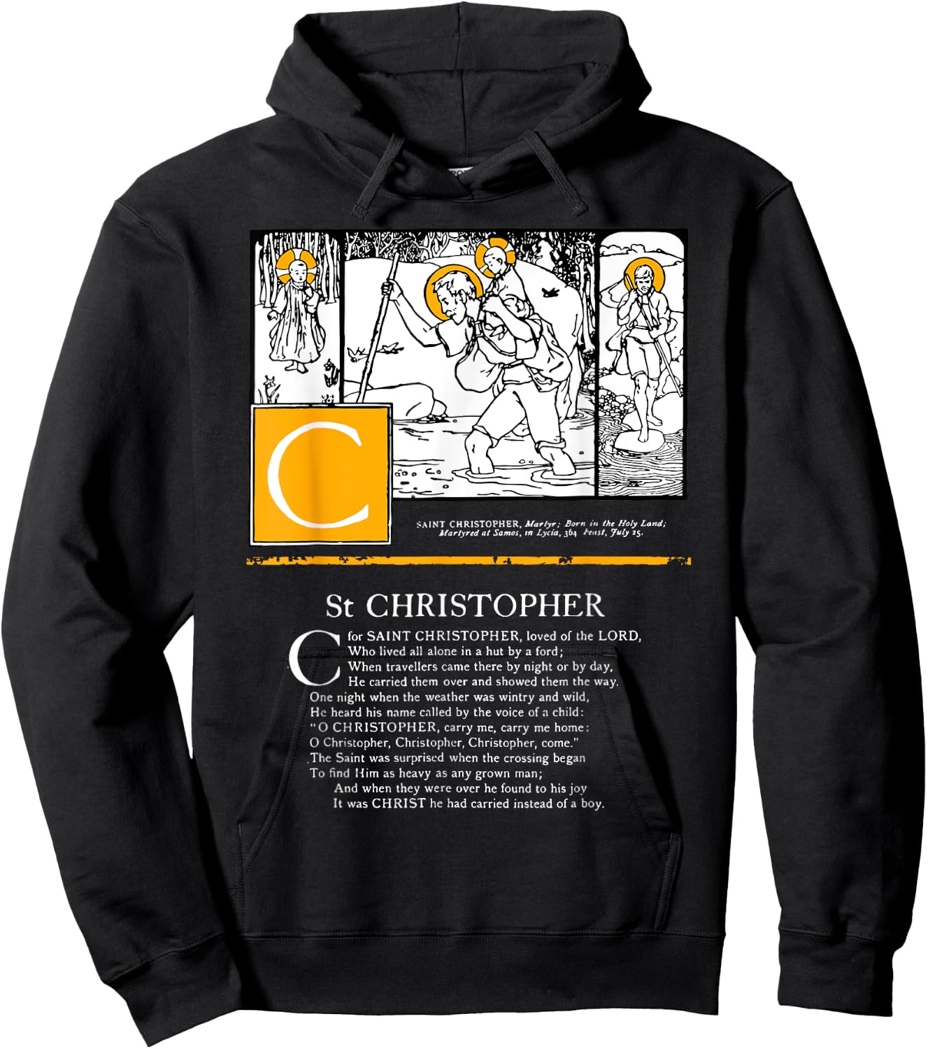 Saint Christopher Protect Us Safety Saint Alphabet Catholic Hoodie - Hoodie | Black