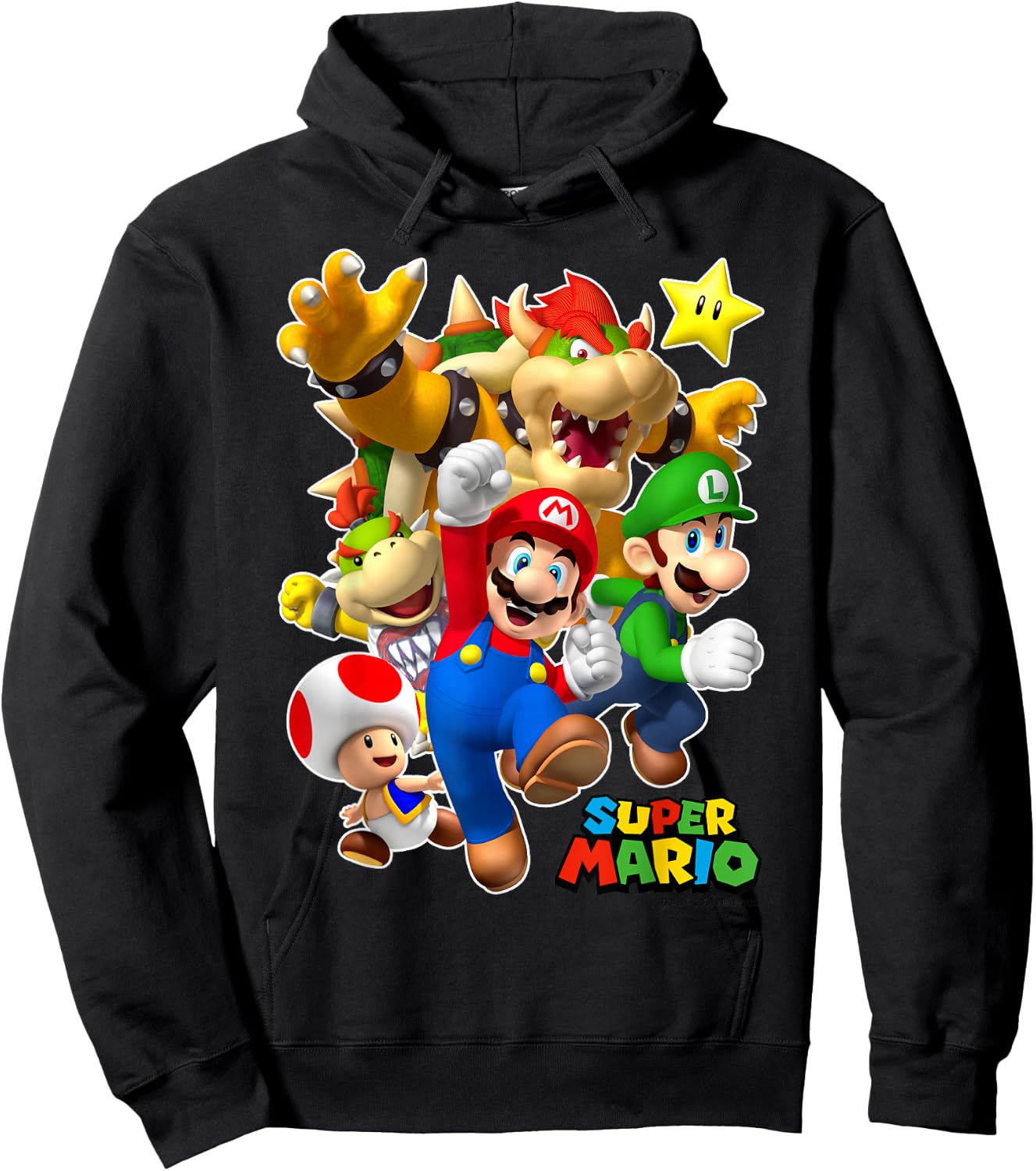 Super Mario Group Shot with Bowser 3D Poster Hoodie - Hoodie | Black