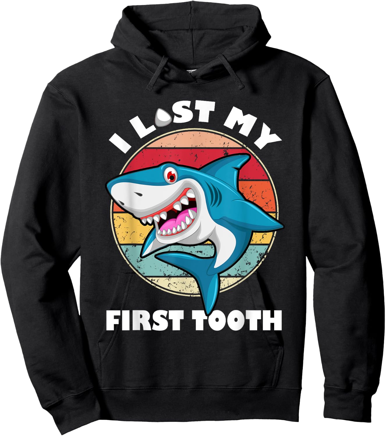 Funny Tooth Vintage Shark I Lost My First Tooth Kids Hoodie - Hoodie | Black