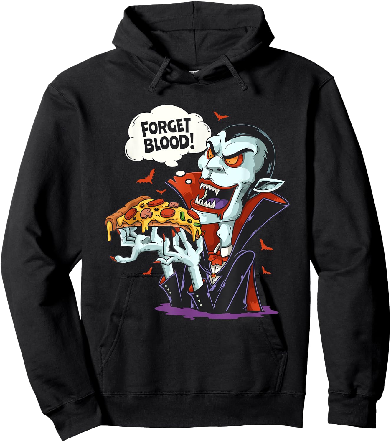 Funny Vampire Eating Pizza Halloween Lounger Costume Hoodie - Hoodie | Black