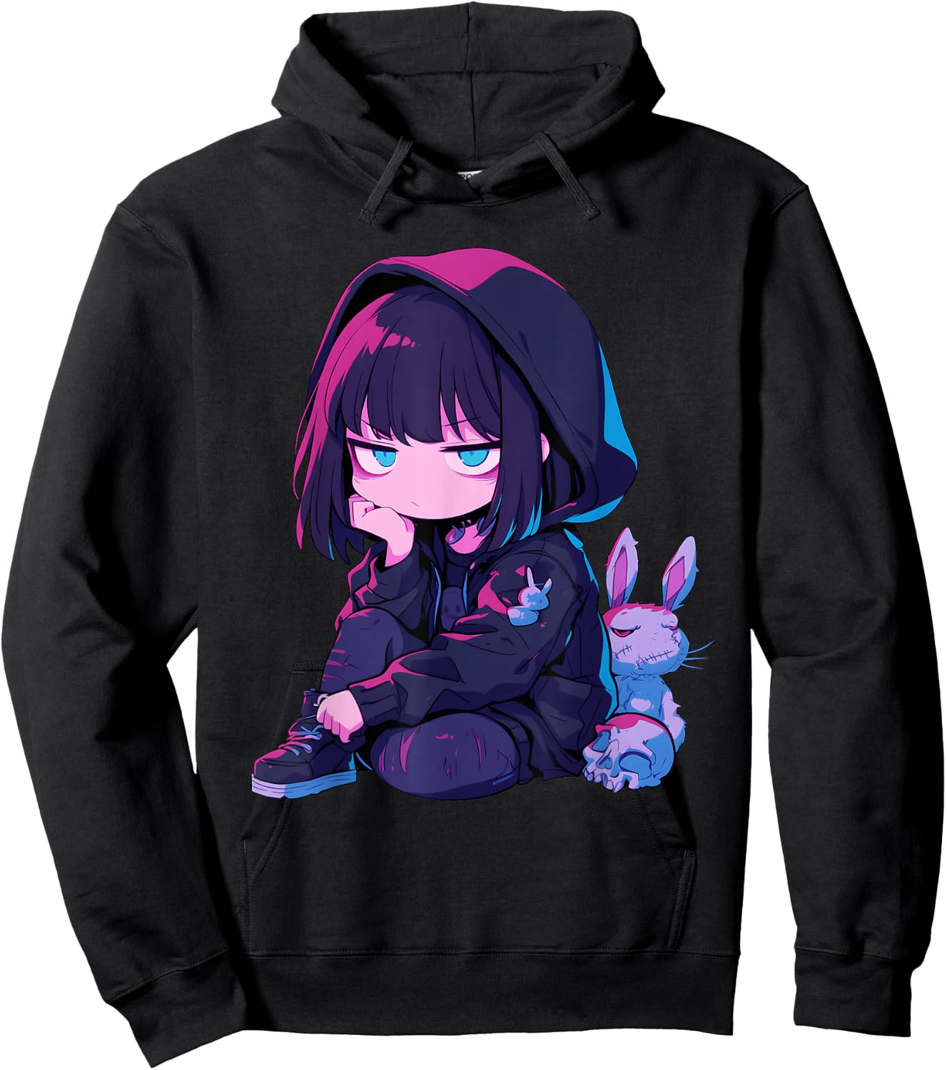 E-Girl Cute Anime Girl Goth Bunny Grunge Edgy Outfit Hoodie - Hoodie | Black