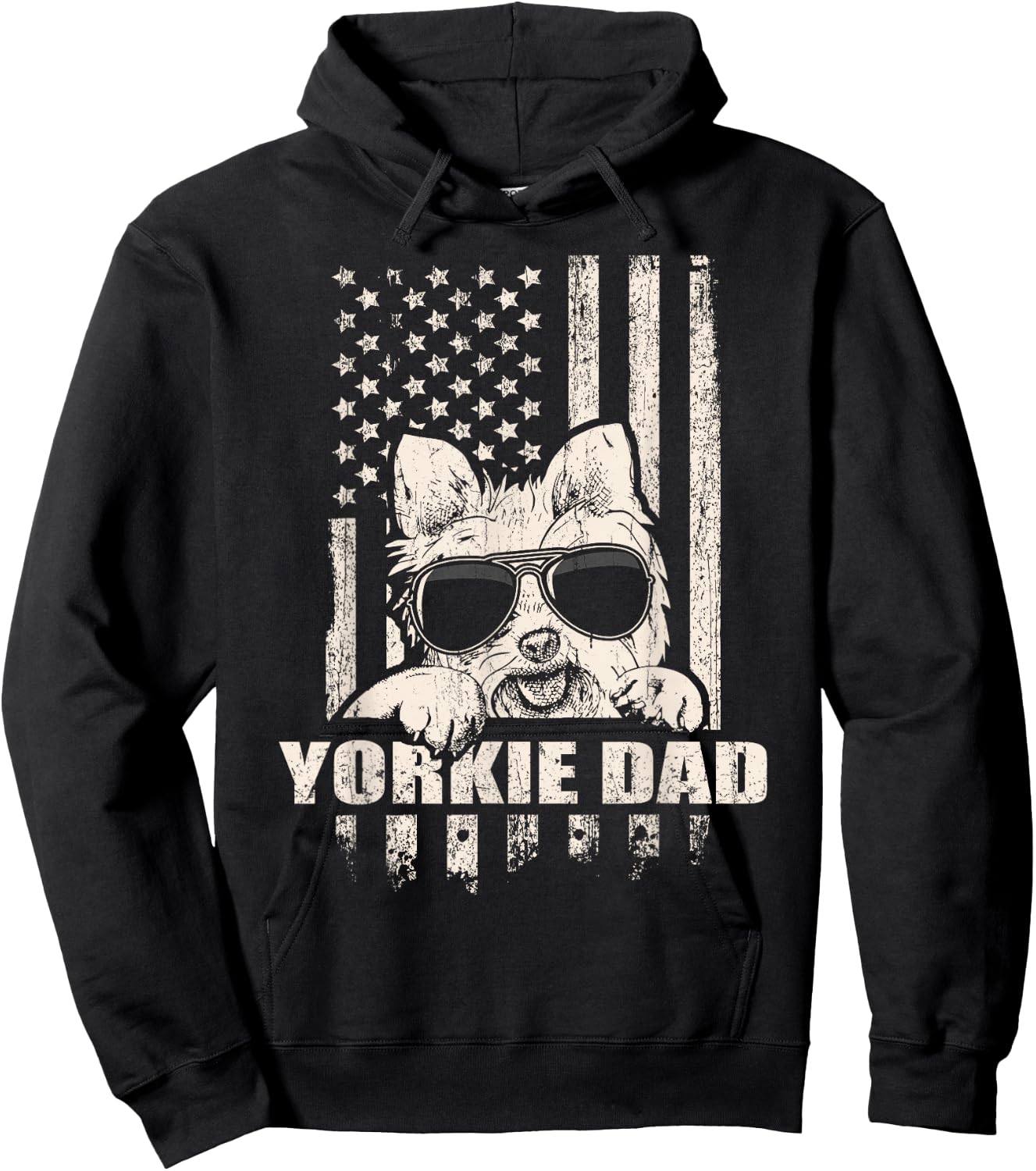 Yorkie Dad Cool Vintage Retro Proud American Hoodie - Hoodie | Black