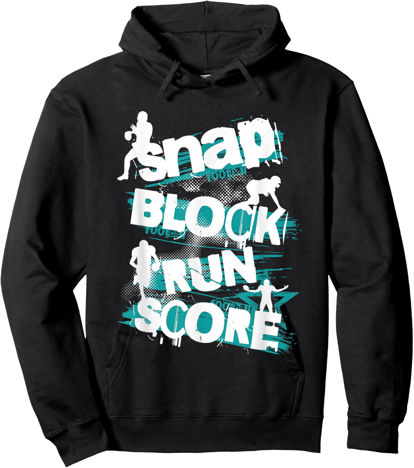 White and Teal Football Sport Fan Grungy Graphic Hoodie - Hoodie | Black