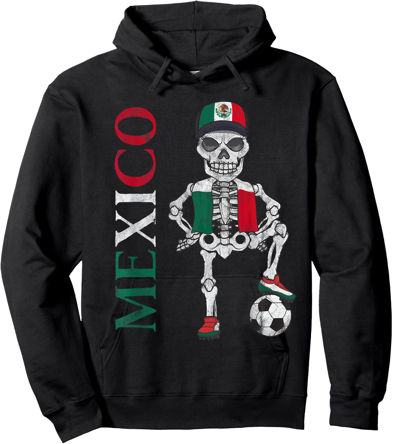 Mexico Soccer Skeleton Fan Flag Team Hoodie - Hoodie | Black