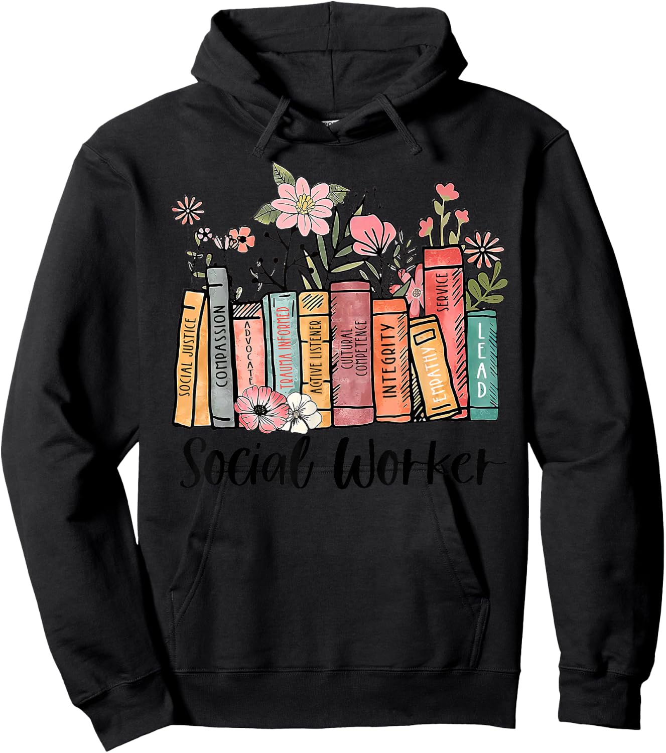 Retro Social Worker Social Work Month Books Advocate Justice Hoodie - Hoodie | Black