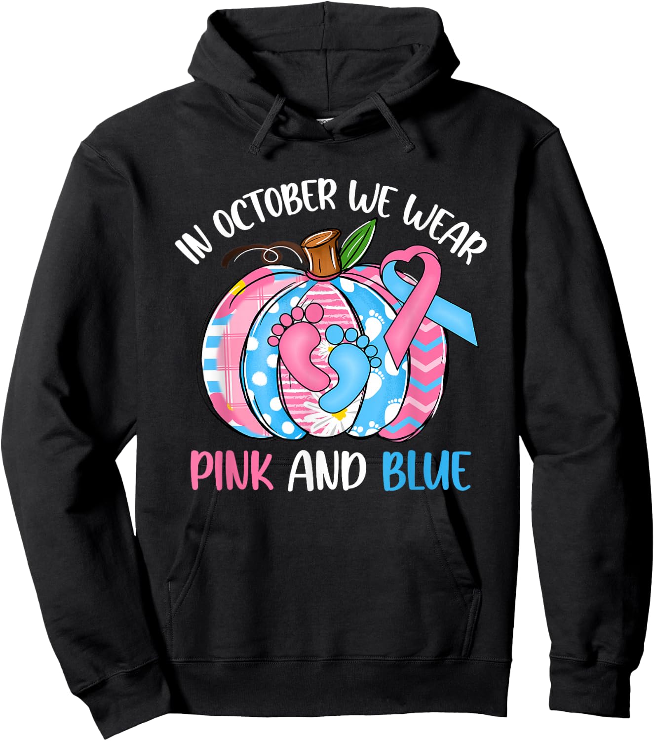 In October We Wear Pink Blue Pumpkin Pregnancy & Infant Loss Hoodie - Hoodie | Black