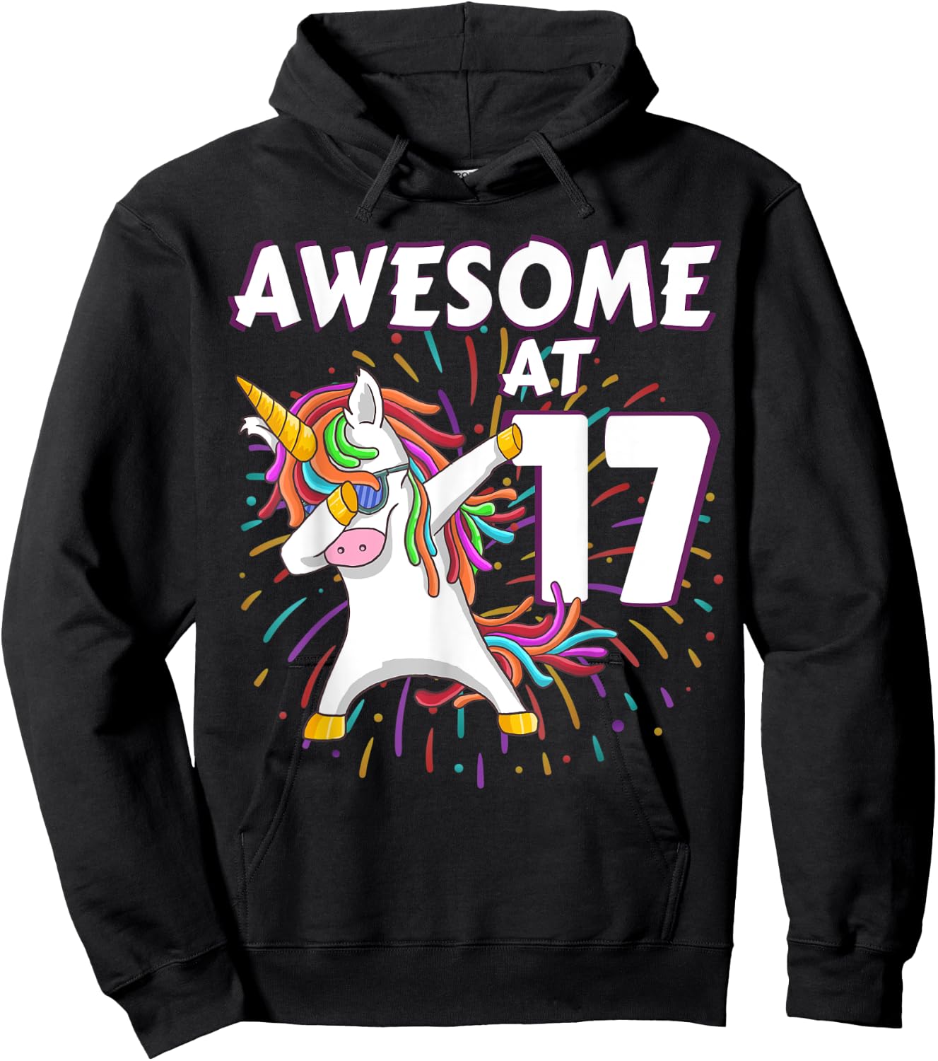 Unicorn Dabbing 17th Birthday Shirt for 17 Year Old Teenager Hoodie - Hoodie | Black