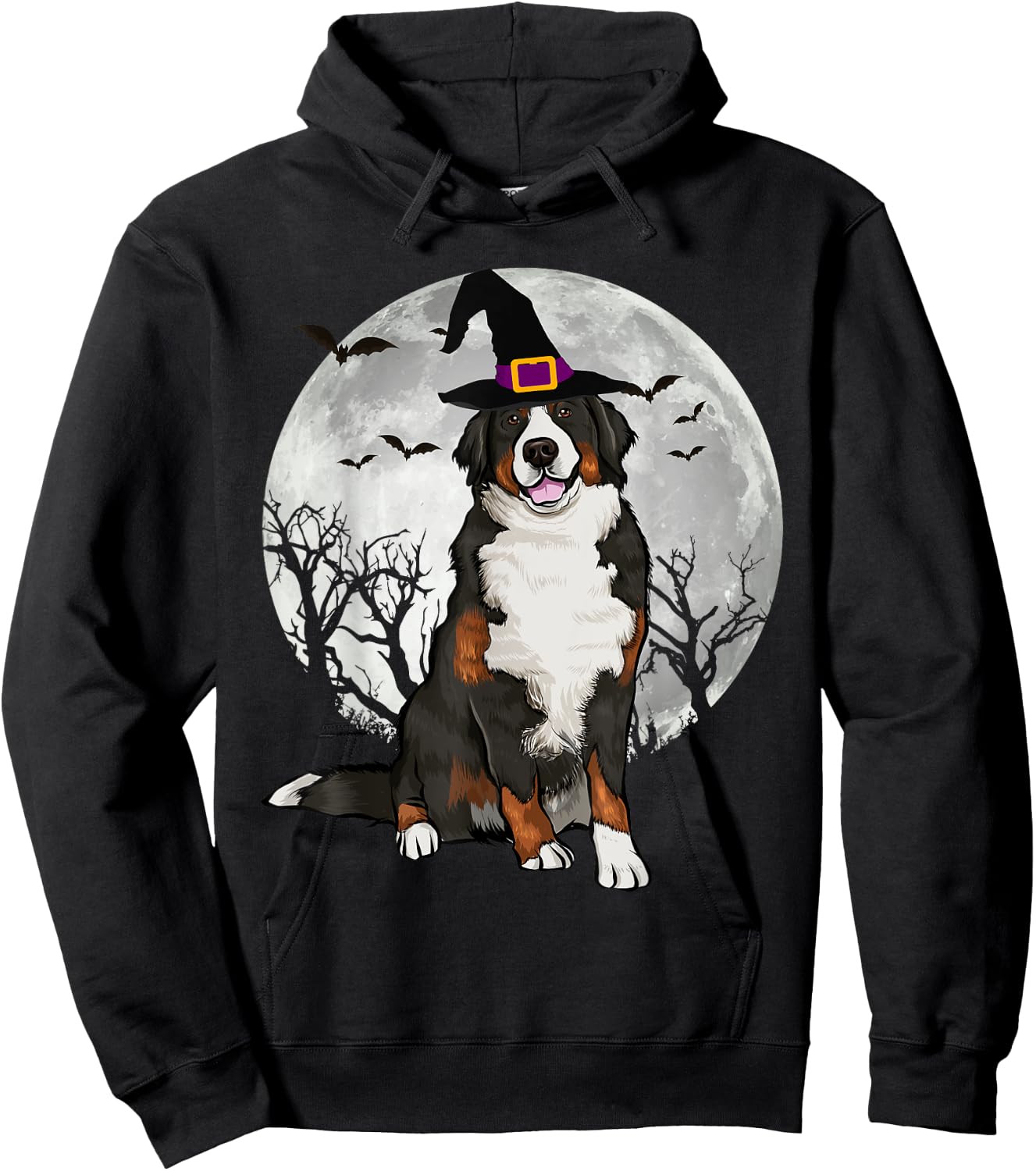 Scary Bernese Mountain Dog Witch Hat Halloween Women Hoodie - Hoodie | Black