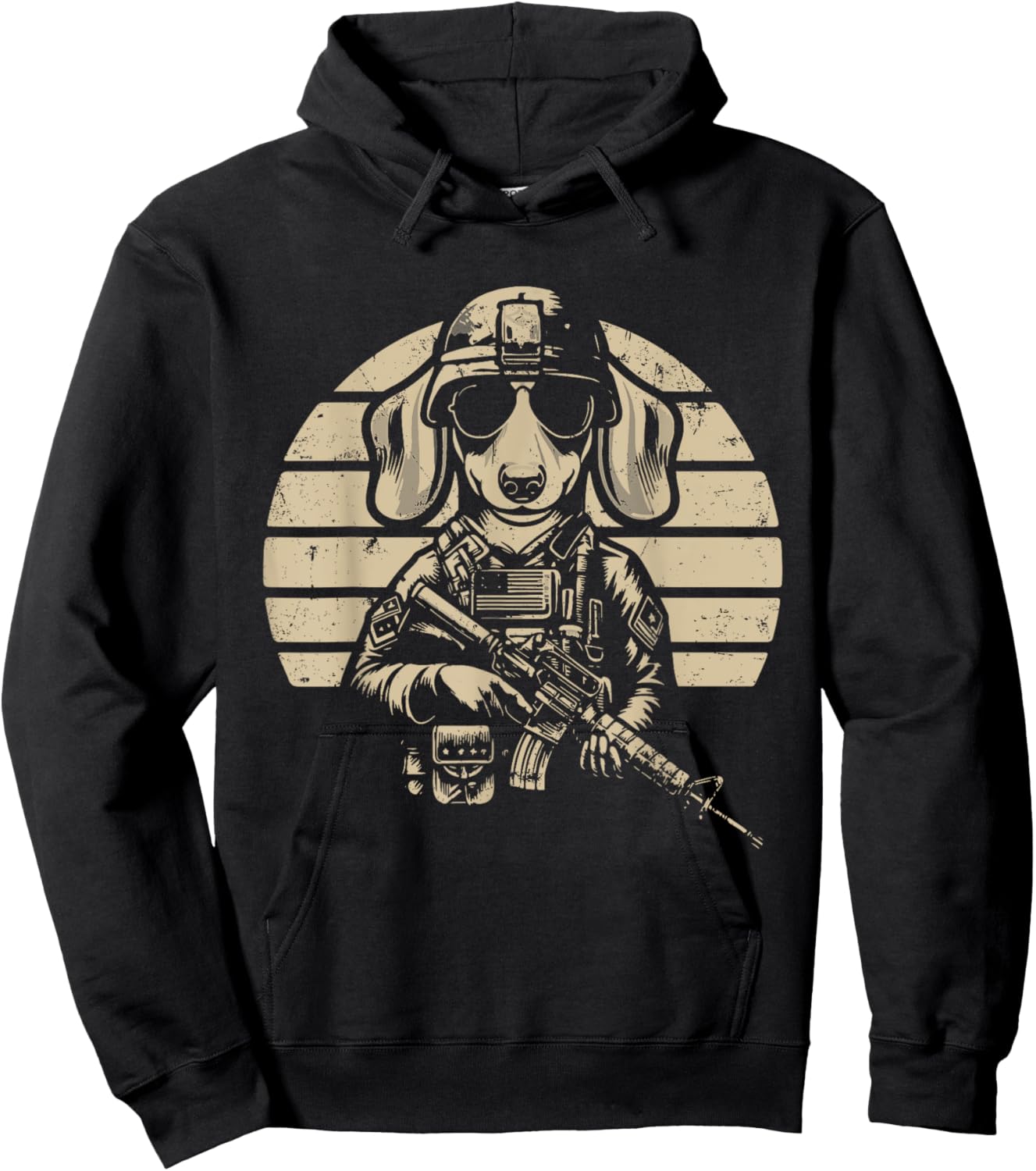 Dachshund Sunglasses Costume Owner Proud Soldier Veteran Hoodie - Hoodie | Black