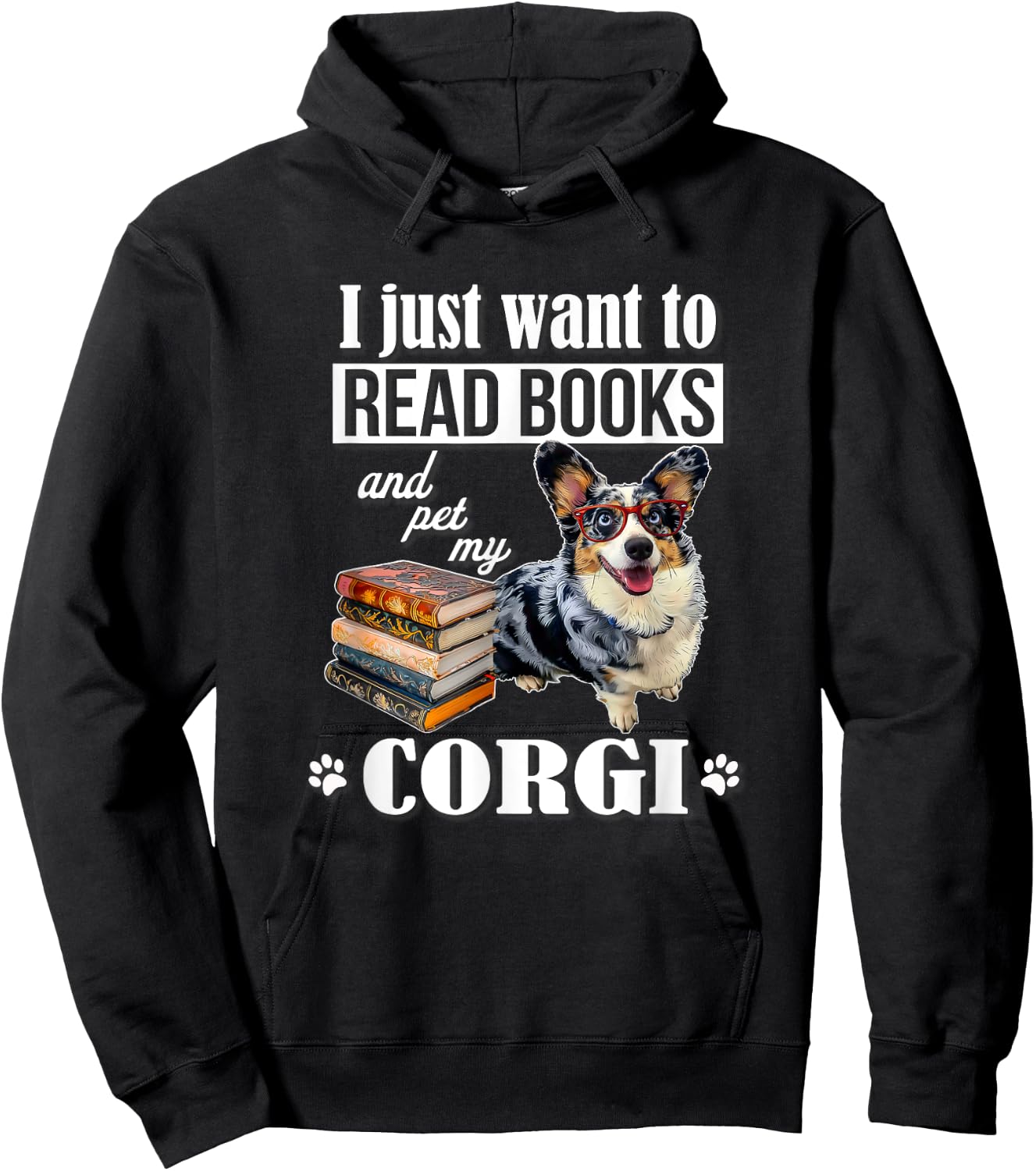 Funny Read Books Cardigan Blue Merle Corgi Lover Hoodie - Hoodie | Black