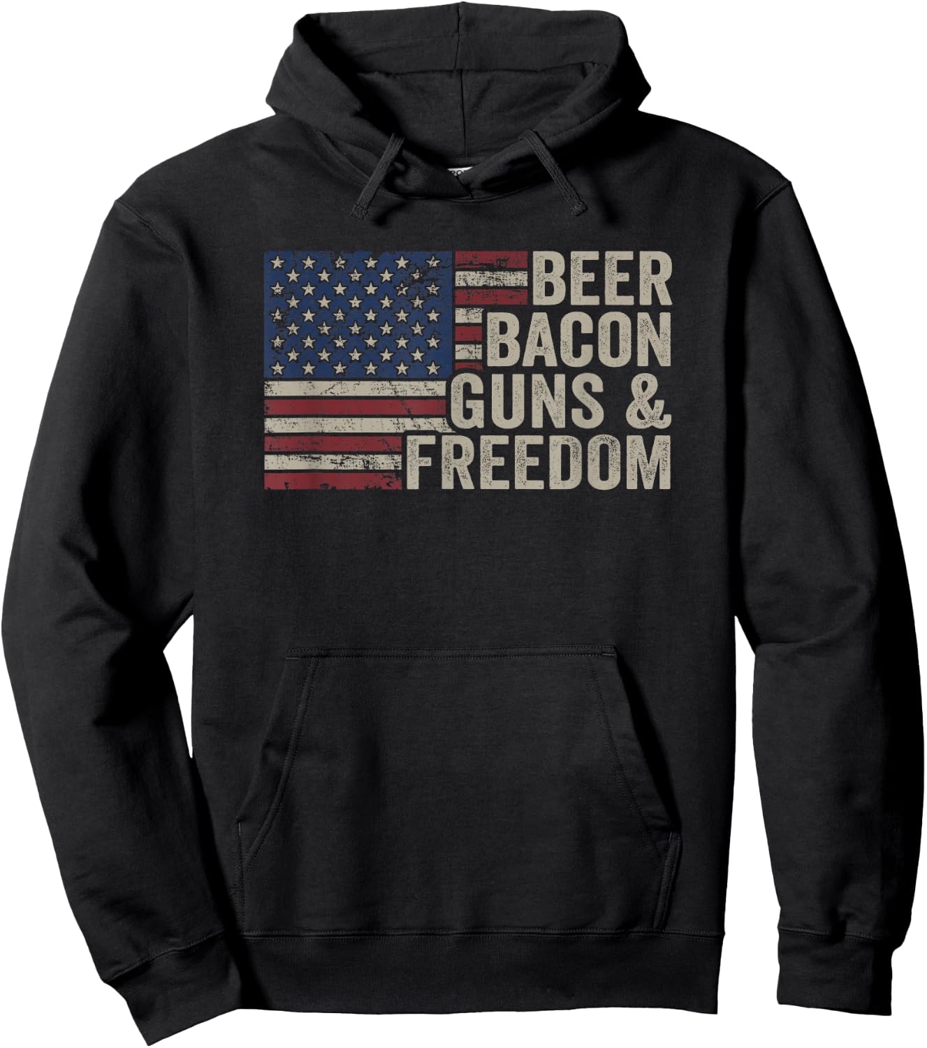 Beer Bacon Guns & Freedom - BBQ Vintage USA Flag Drinking Hoodie - Hoodie | Black