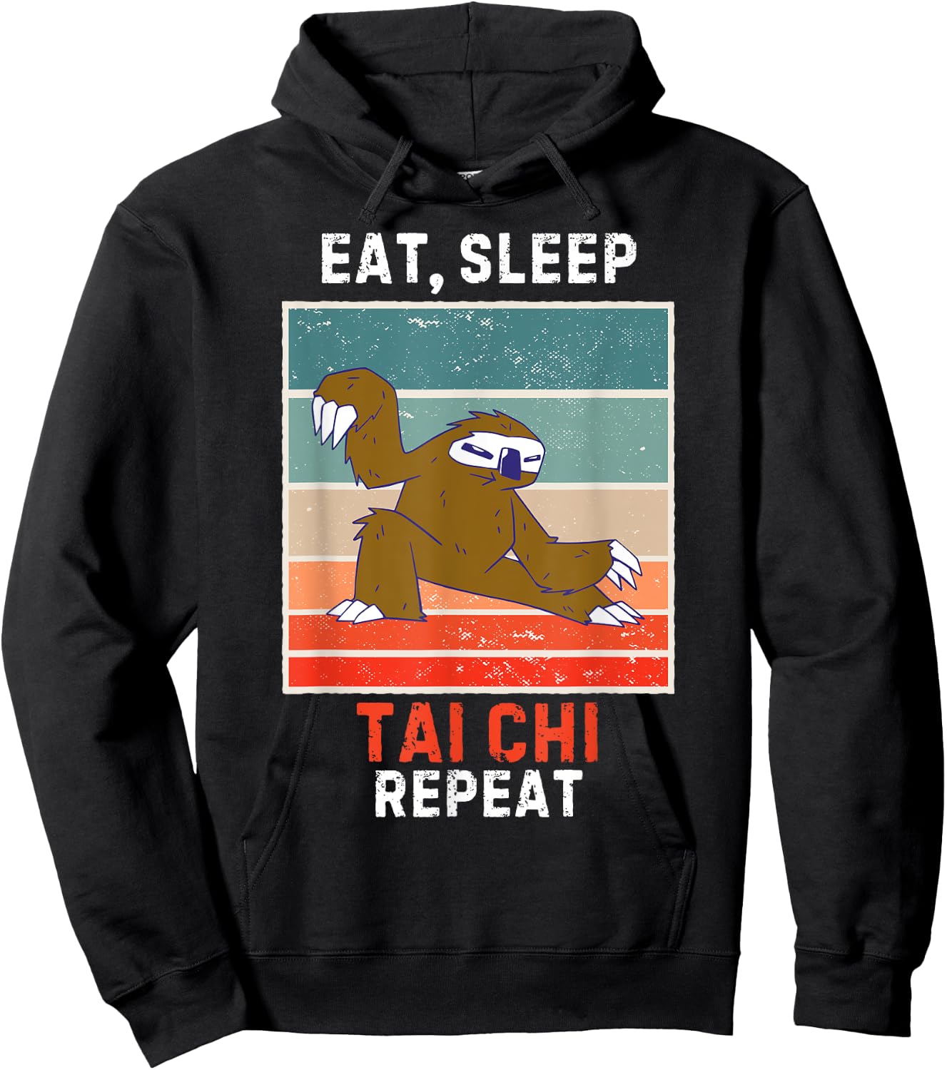 Retro Sloth Eat, Sleep Tai Chi Repeat Vintage Grunge Tai Chi Hoodie - Hoodie | Black