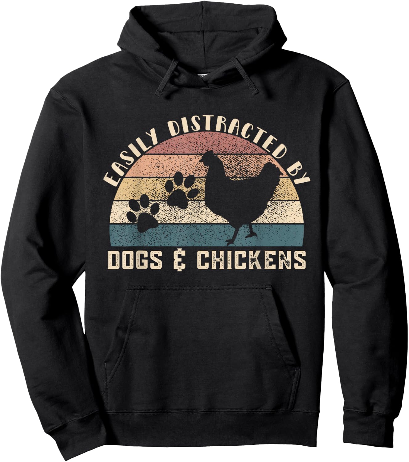 Easily Distracted By Dogs Chickens Retro Funny Chicken Dog Hoodie - Hoodie | Black