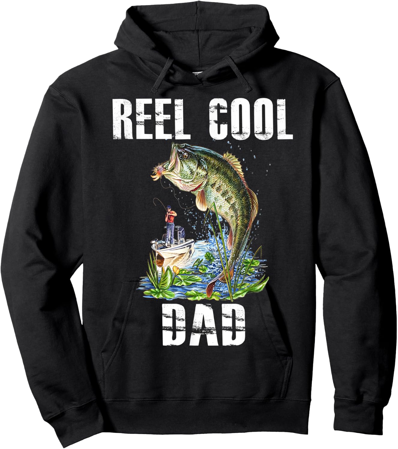 Reel Cool Dad Fishing Fisherman Bass Fish Fathers Day Hoodie - Hoodie | Black