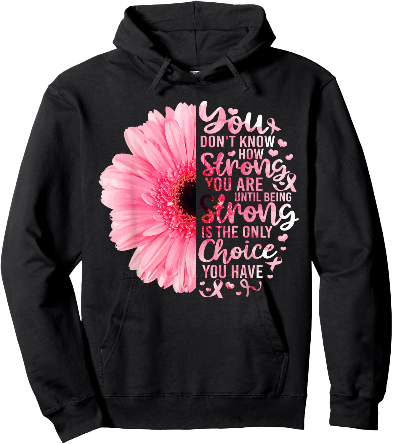 Strong We Are Pink Ribbon Sunflower Breast Cancer Awareness Hoodie - Hoodie | Black