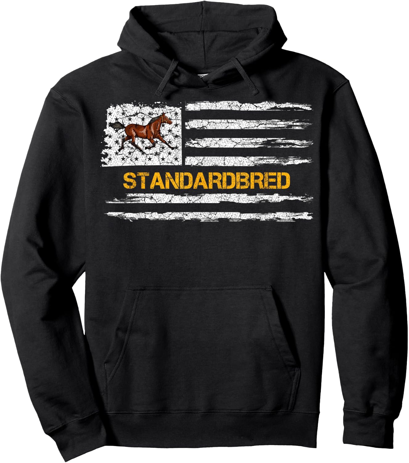 Vintage USA American Flag Standardbred Horse Riding Lover Hoodie - Hoodie | Black