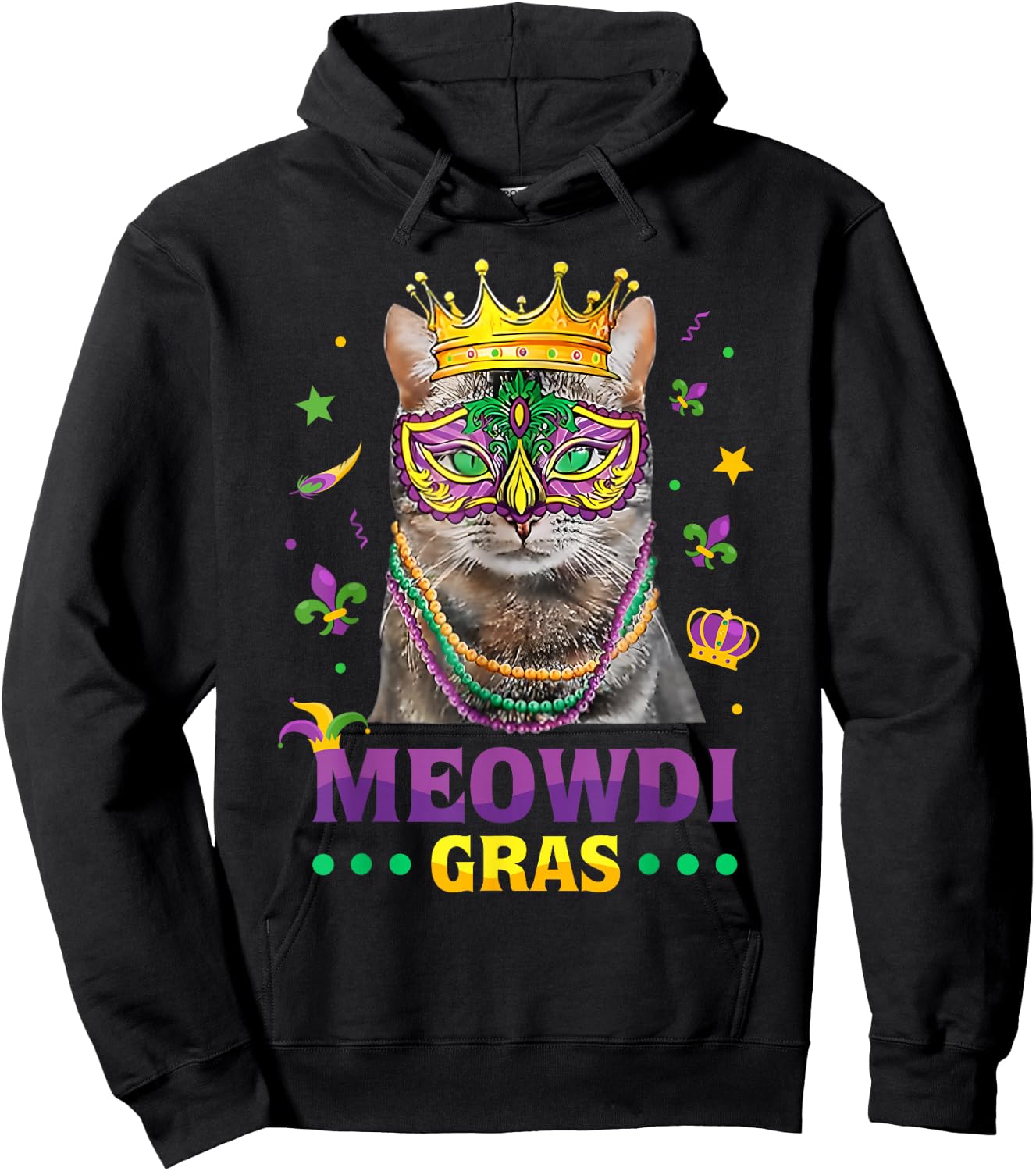 Meowdi Gras Mardi Gras Cat Lover New Orleans Louisiana USA Hoodie - Hoodie | Black