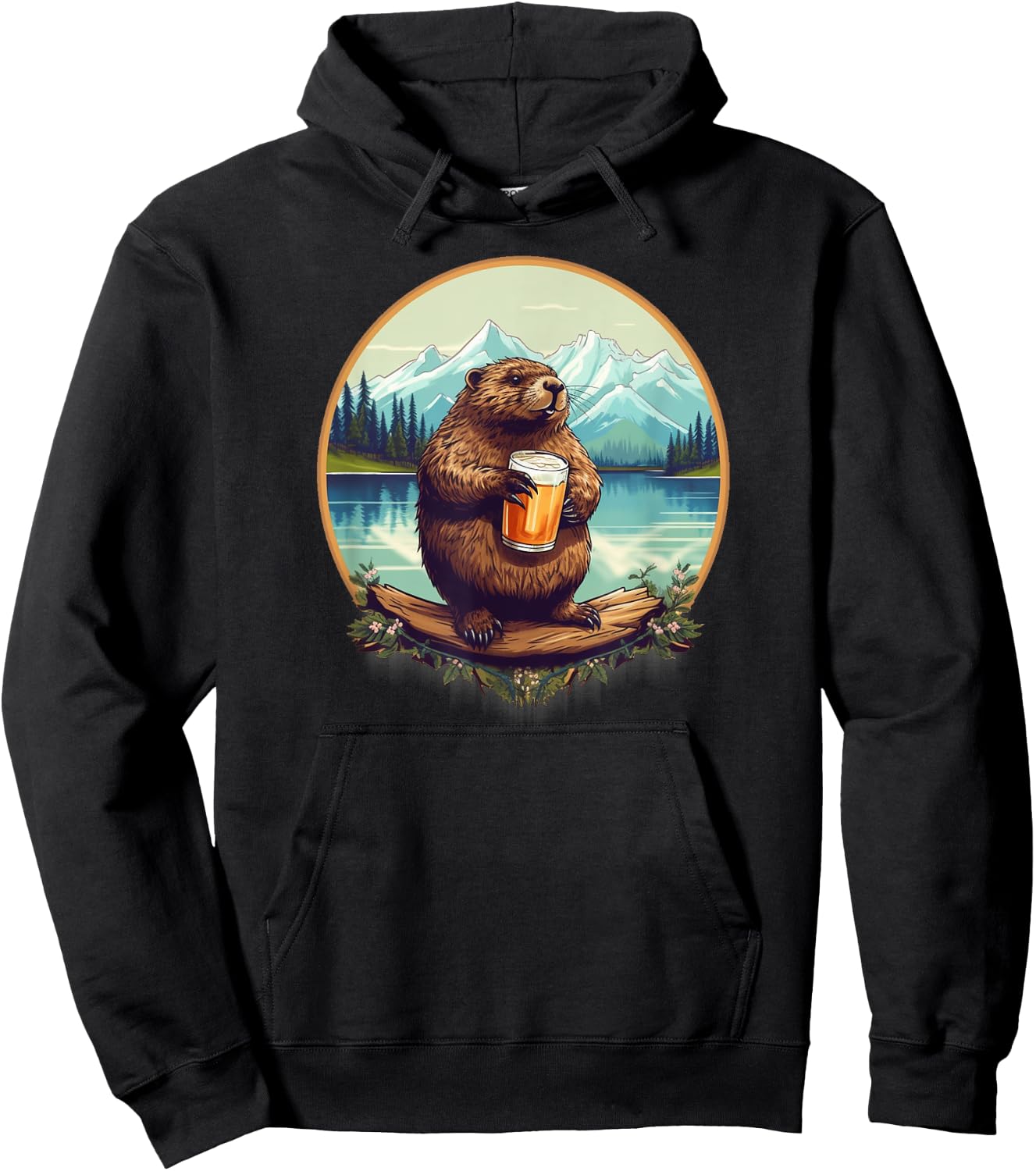 Beer Drinking Beaver in the Mountain Outdoors Hoodie - Hoodie | Black