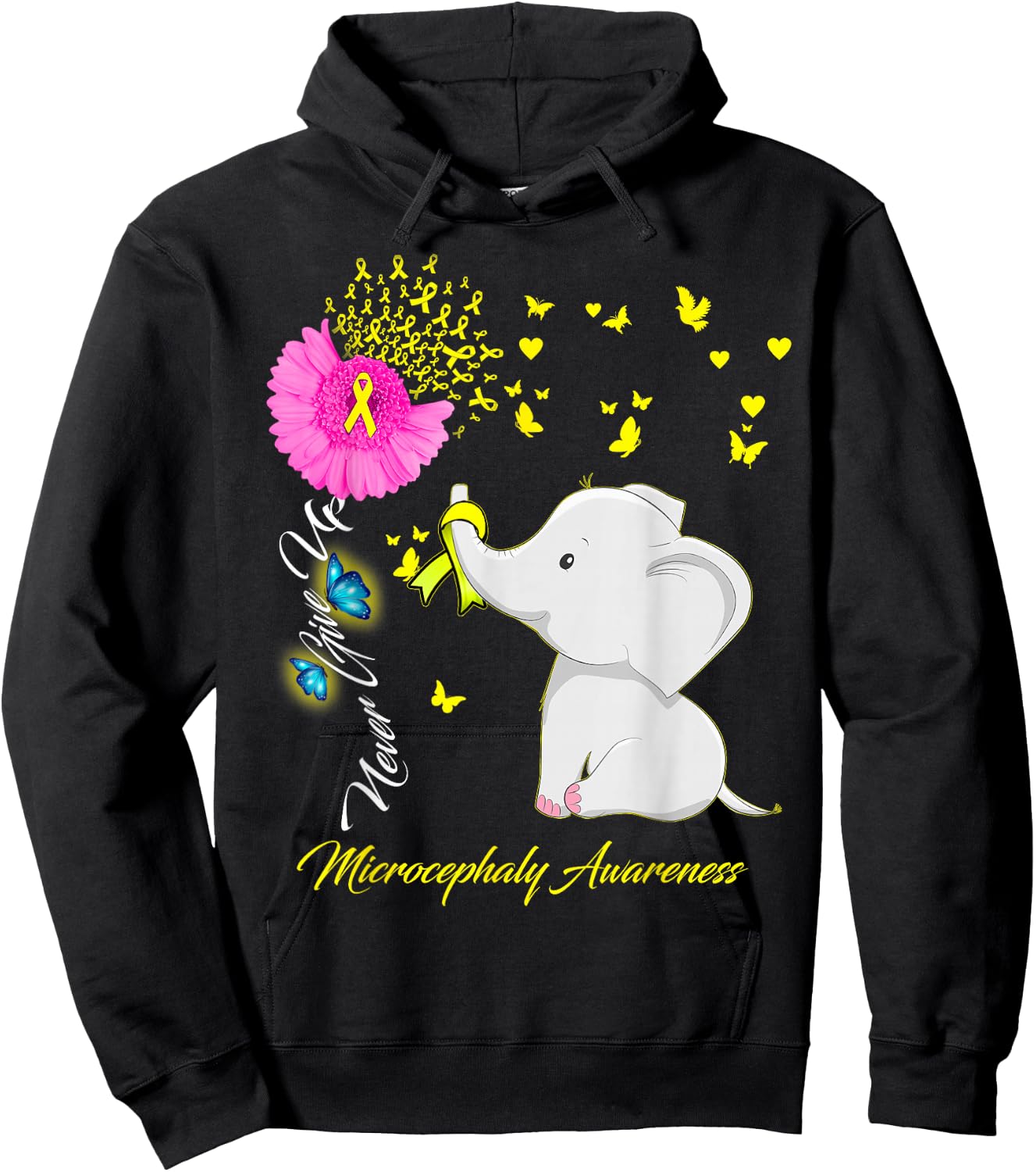 Elephant Microcephaly Awareness - Microcephaly Ribbon Gifts Hoodie - Hoodie | Black