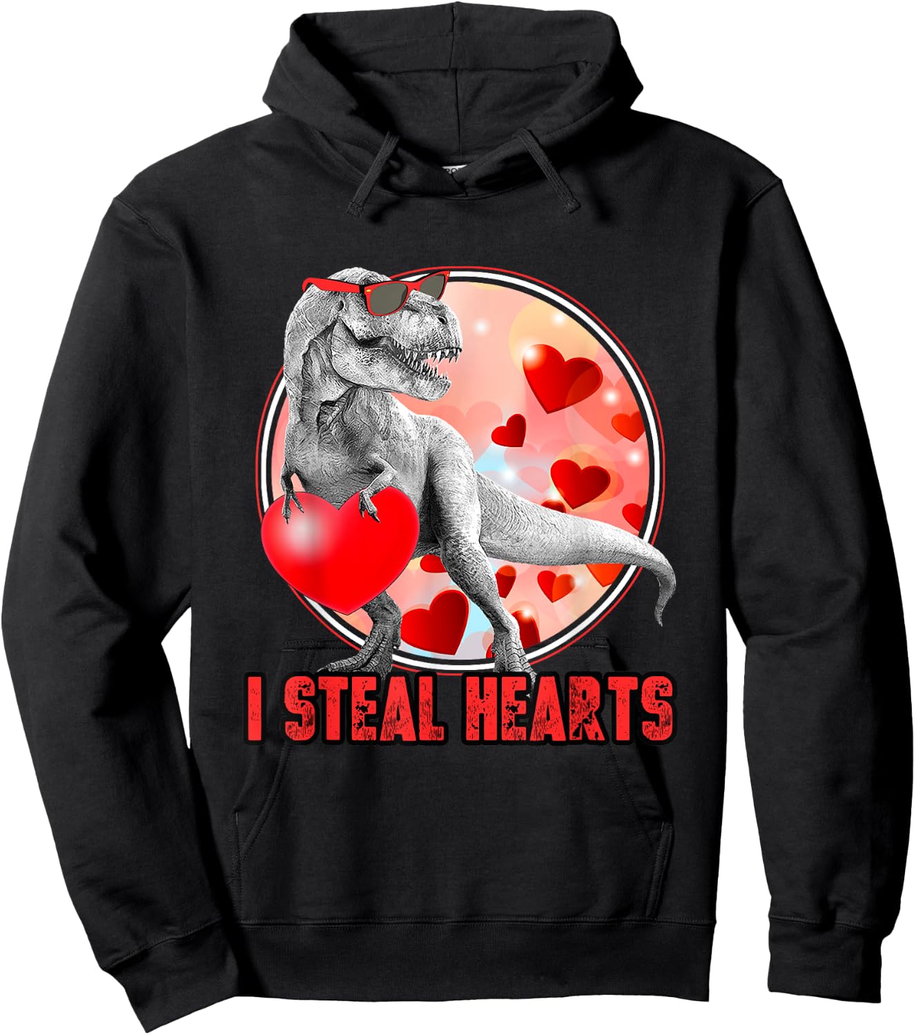 Valentines Day Dinosaur T Rex I Steal Hearts Funny Hoodie - Hoodie | Black