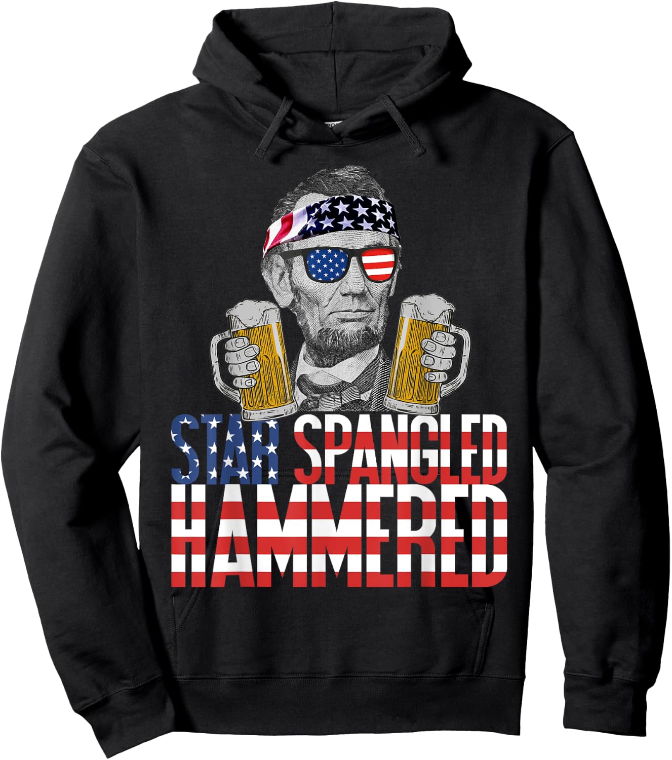 Star Spangled Hammered Abraham Lincoln Beer Lover Hoodie - Hoodie | Black