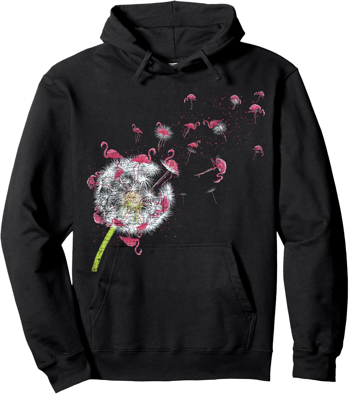 Bird Dandelion Tropical Animal Exotic Floral Pink Flamingo Hoodie - Hoodie | Black
