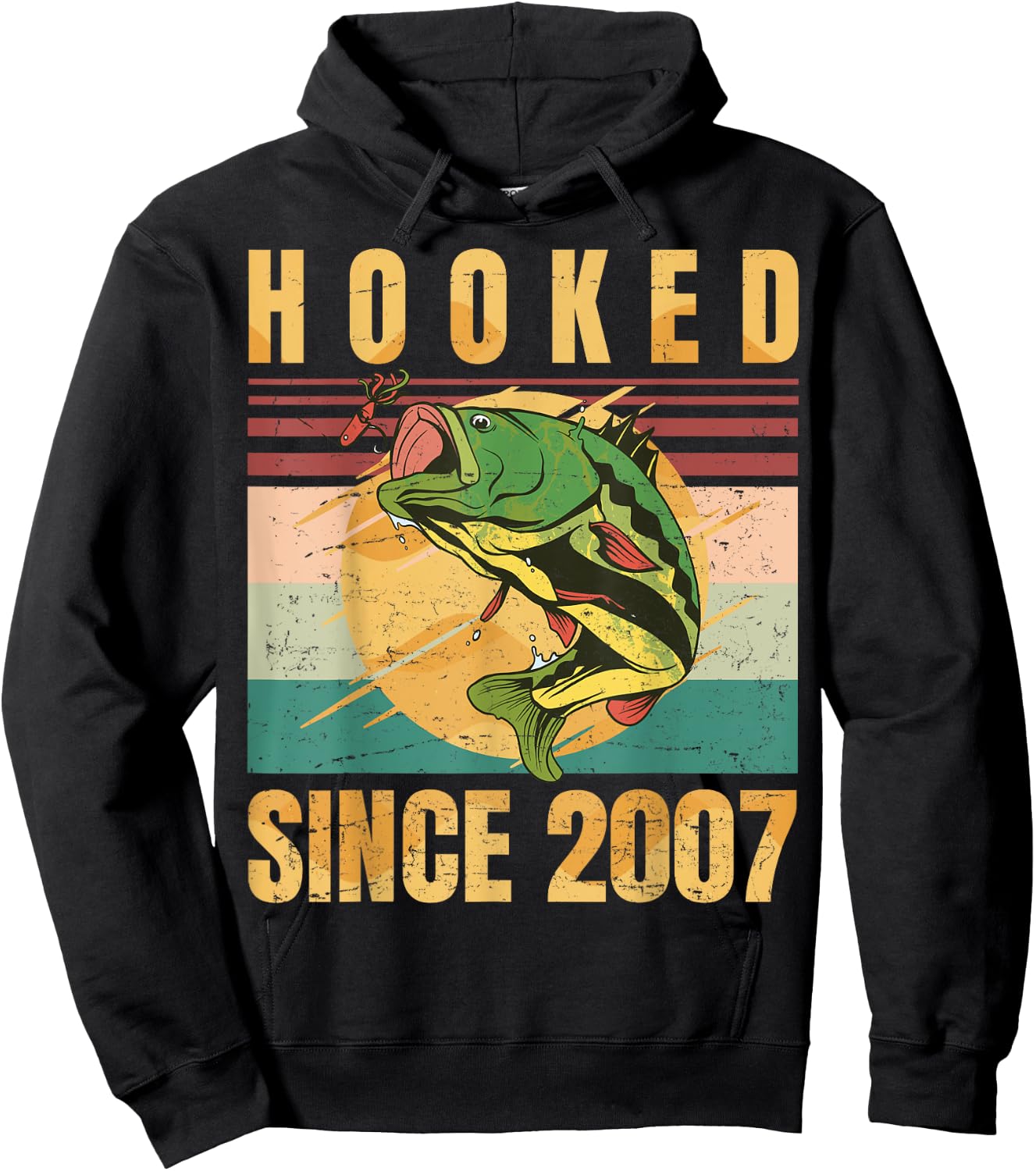 Fishing Fisherman - Hooked Since 2007 - Vintage Retro Gift Hoodie - Hoodie | Black