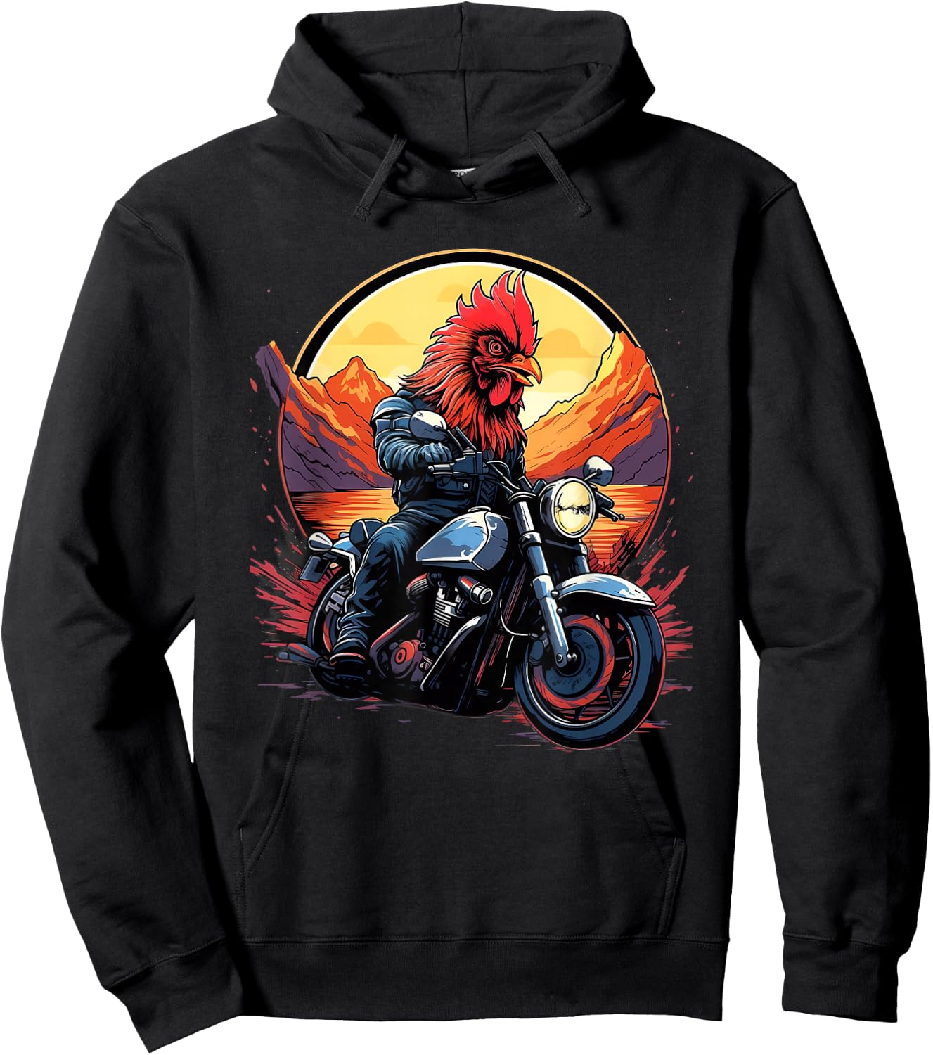 Biker Rooster Riding Motorcycle Hoodie - Hoodie | Black