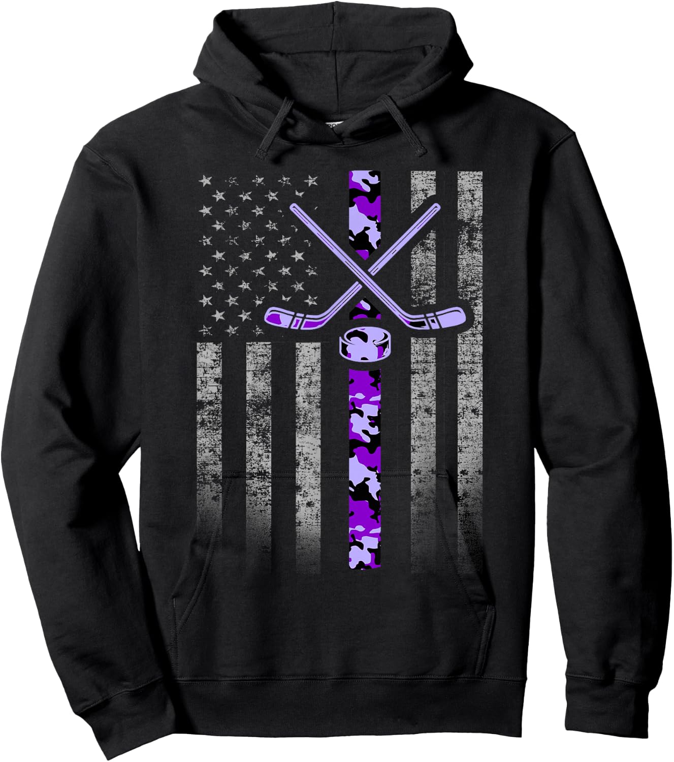 Camouflage Hockey Flag - Military Hockey Purple Camo Hoodie - Hoodie | Black