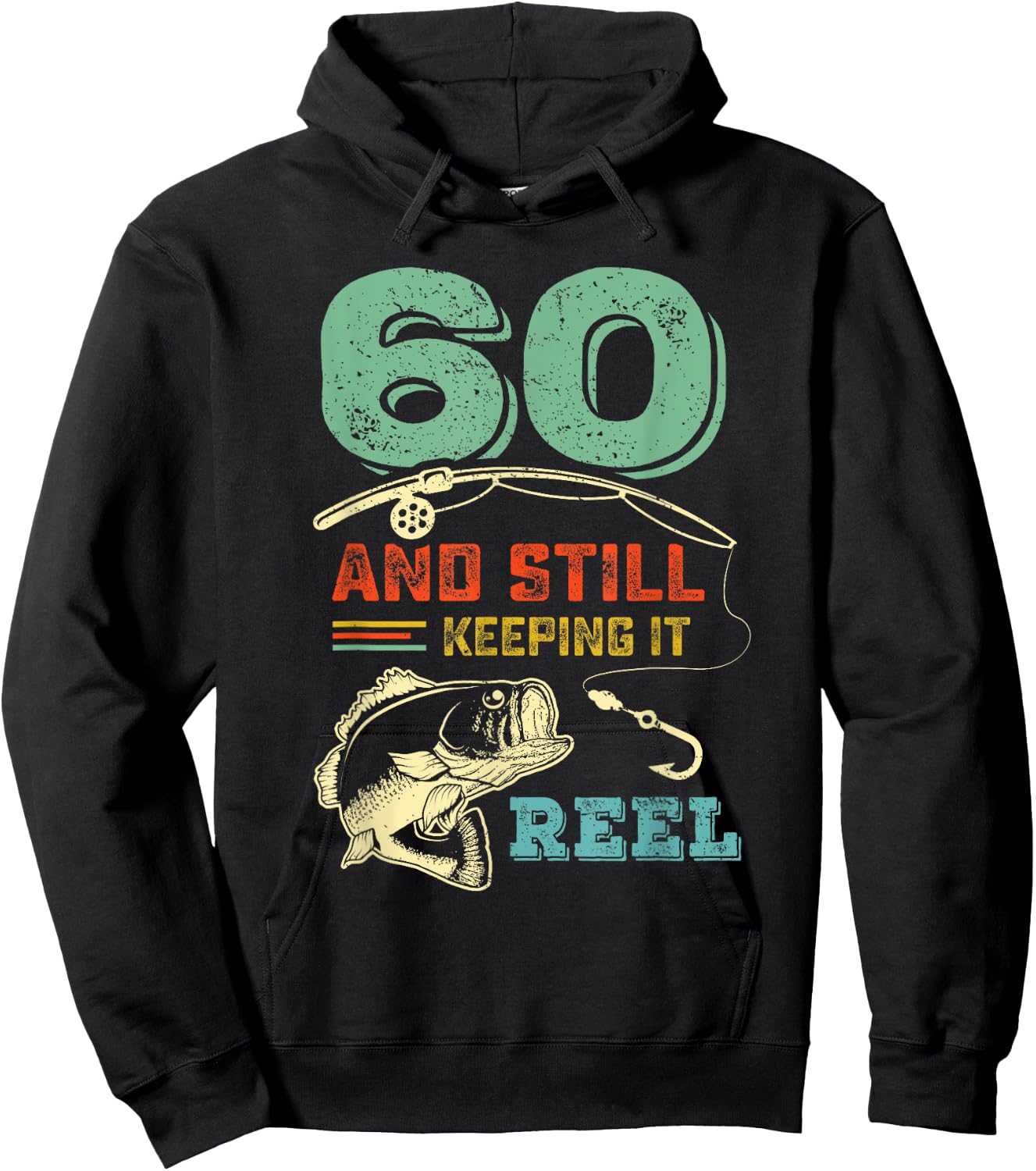 60th Bday Cool Fishing Gift - Sixtieth Birthday Fisherman Hoodie - Hoodie | Black