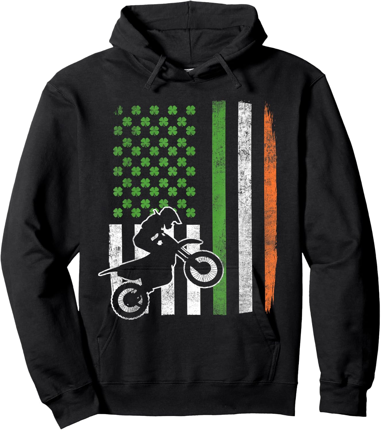 Vintage Motocross St Patricks Day Irish American Flag Gift Women Kids Men Hoodie - Hoodie | Black