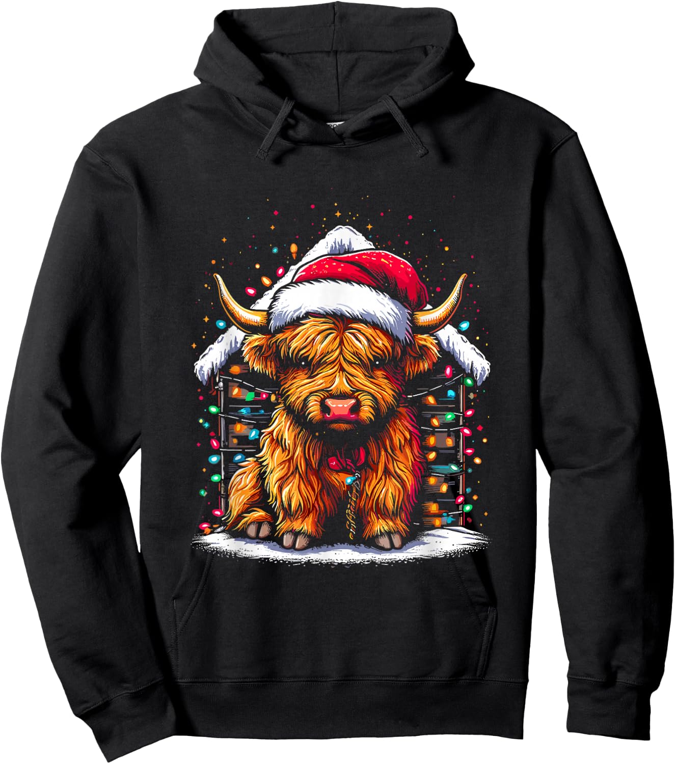 Highland Cow Santa Claus Hat - Cute Xmas Cow Christmas Lover Hoodie - Hoodie | Black