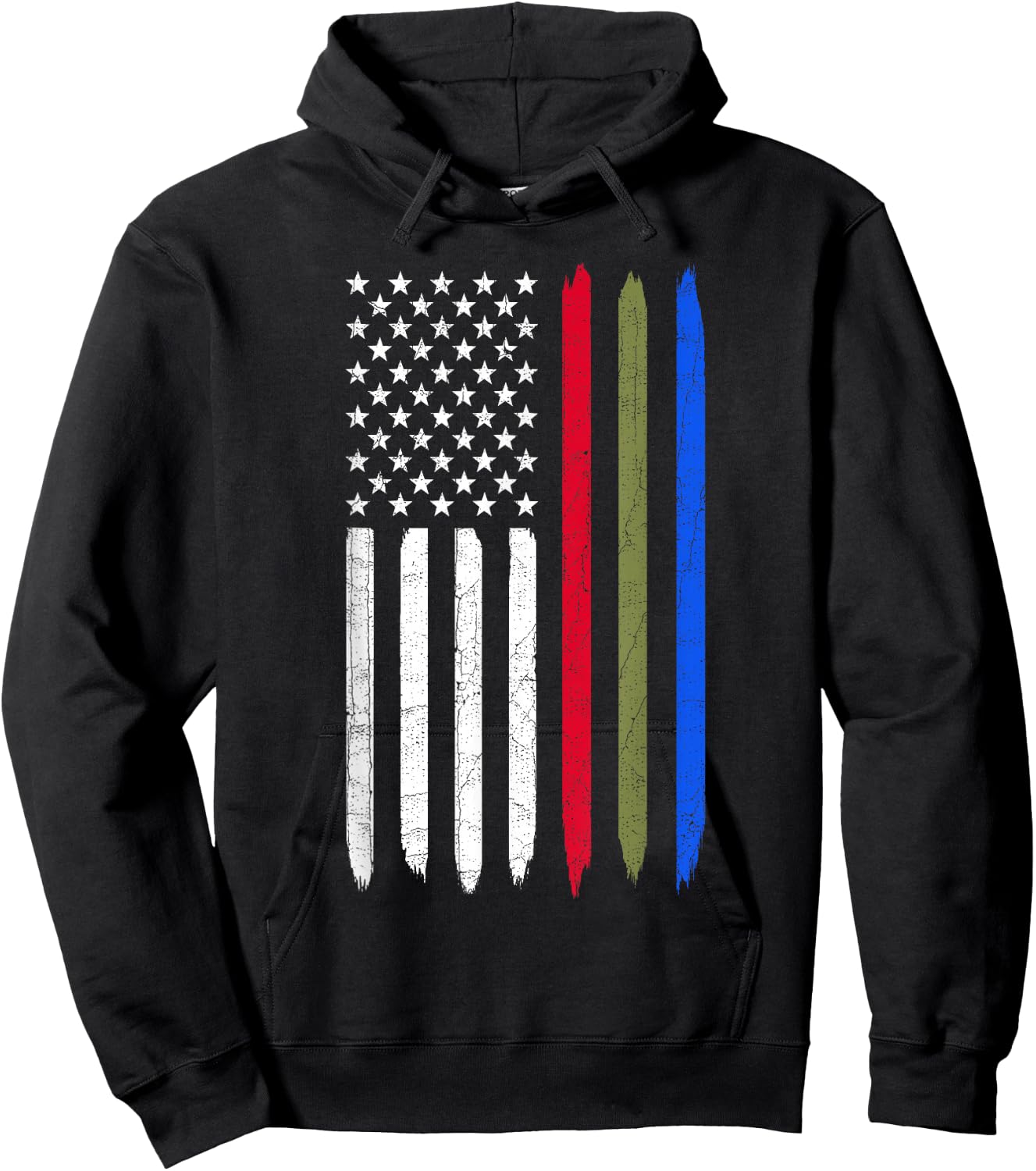 Thin Blue Red Green Line American Flag Police Military Fire Hoodie - Hoodie | Black