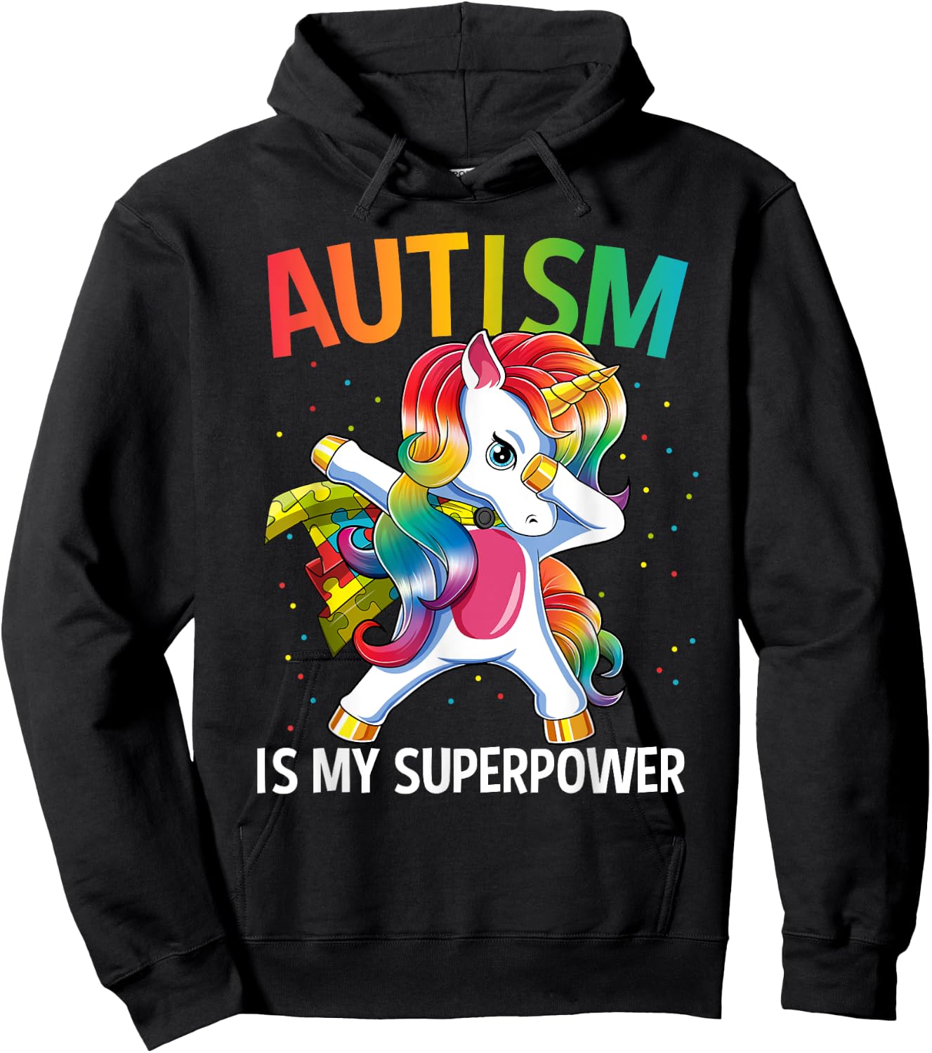 Autism Is My Superpower Dabbing Unicorn Hoodie - Hoodie | Black